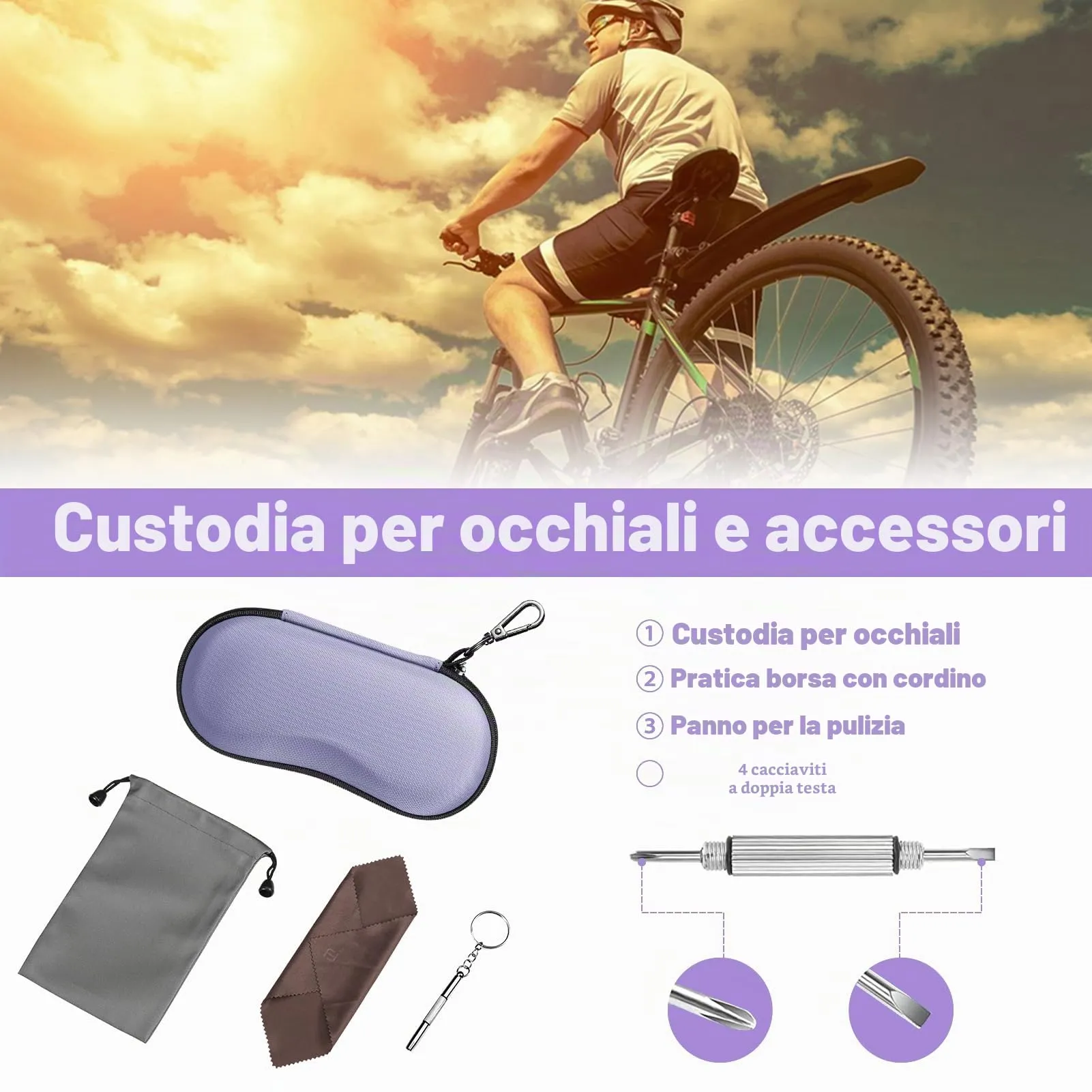 FINTIE Custodia Occhiali Rigida in EVA Viola Chiaro con Panno e Cacciavite, AGSB157 - immagine 2