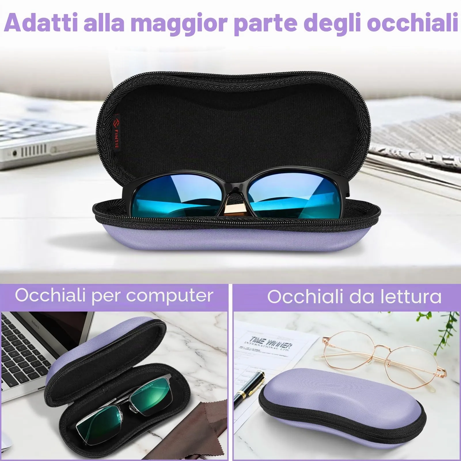 FINTIE Custodia Occhiali Rigida in EVA Viola Chiaro con Panno e Cacciavite, AGSB157 - immagine 5