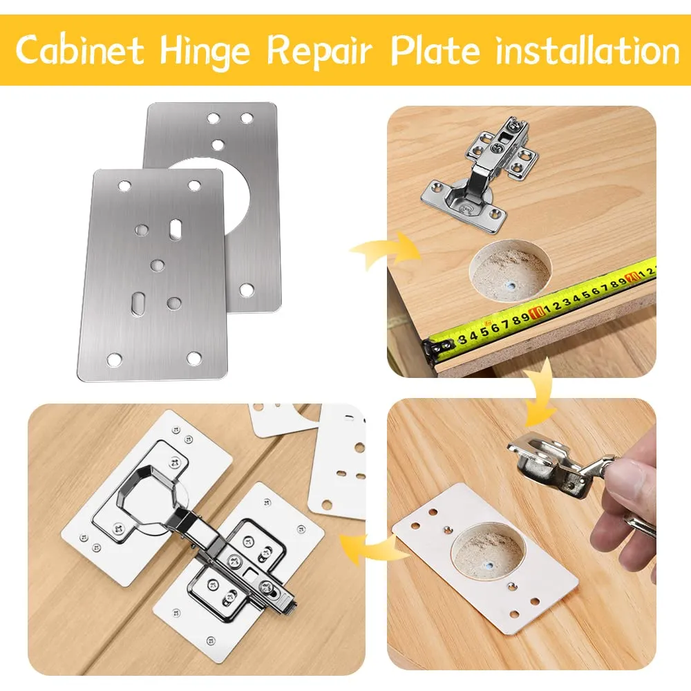 Flintronic Piastre di Riparazione per Cerniere, Acciaio Inossidabile, 47x90mm, 2 Pezzi e 12 Viti - immagine 4