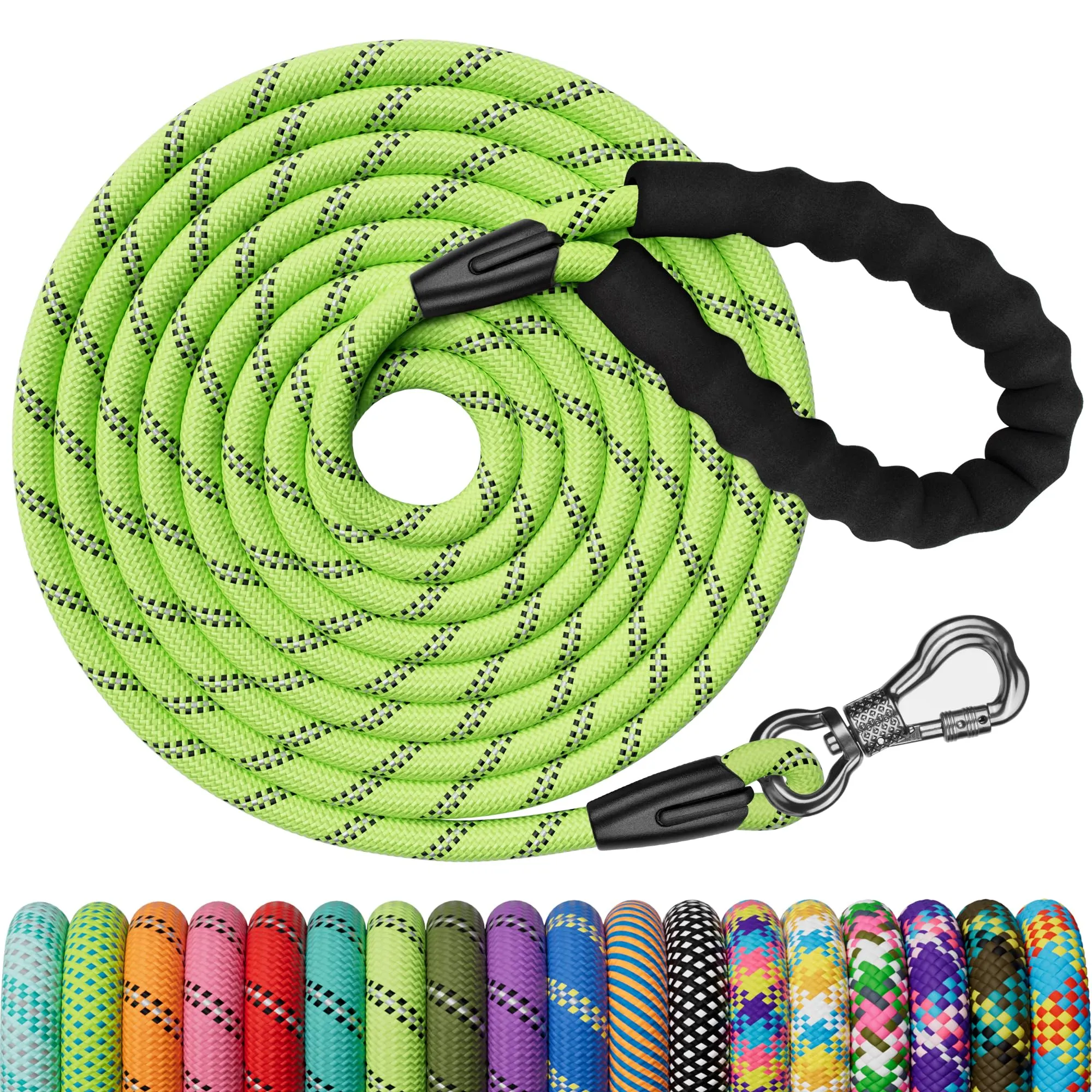 X XBEN Guinzaglio Addestramento per Cani in Nylon, 30M x 8mm, con Gancio di Sicurezza e Maniglia Imbottita - immagine 1