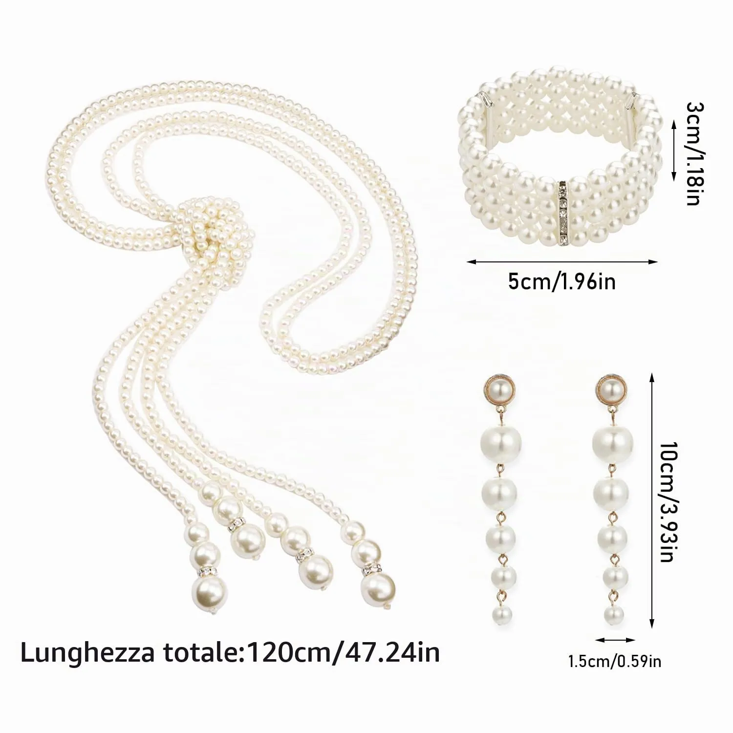 NYGGTYK Set di gioielli in perle da donna con collana, orecchini a goccia e bracciale multistrato - immagine 2