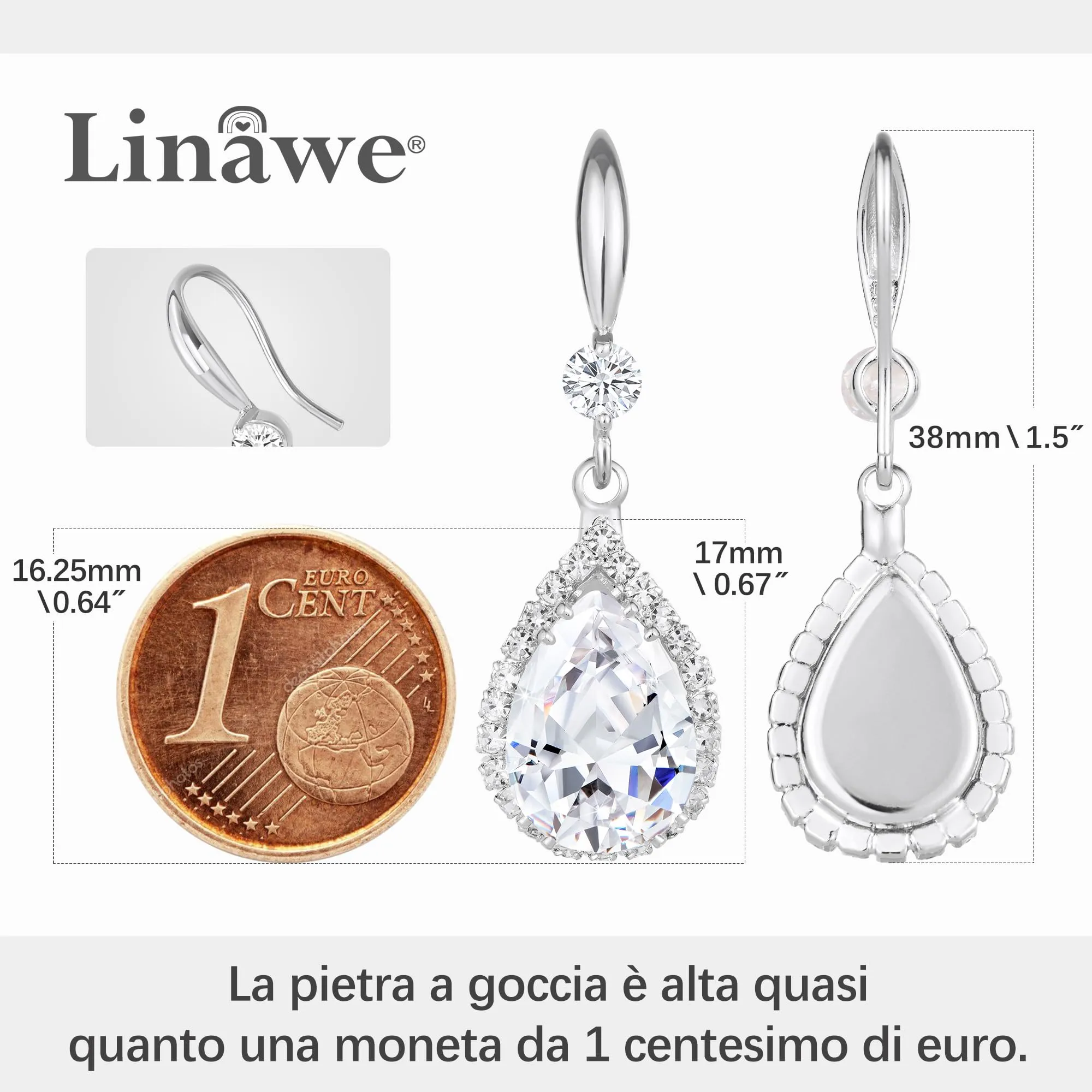 Linawe Orecchini pendenti in argento con cristalli di zirconia cubica moissanite - immagine 2