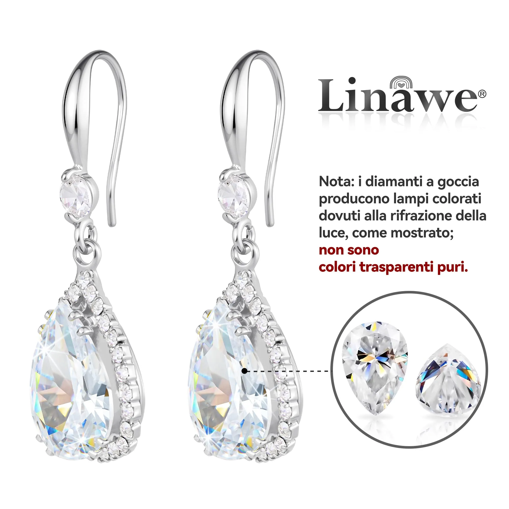 Linawe Orecchini pendenti in argento con cristalli di zirconia cubica moissanite - immagine 5