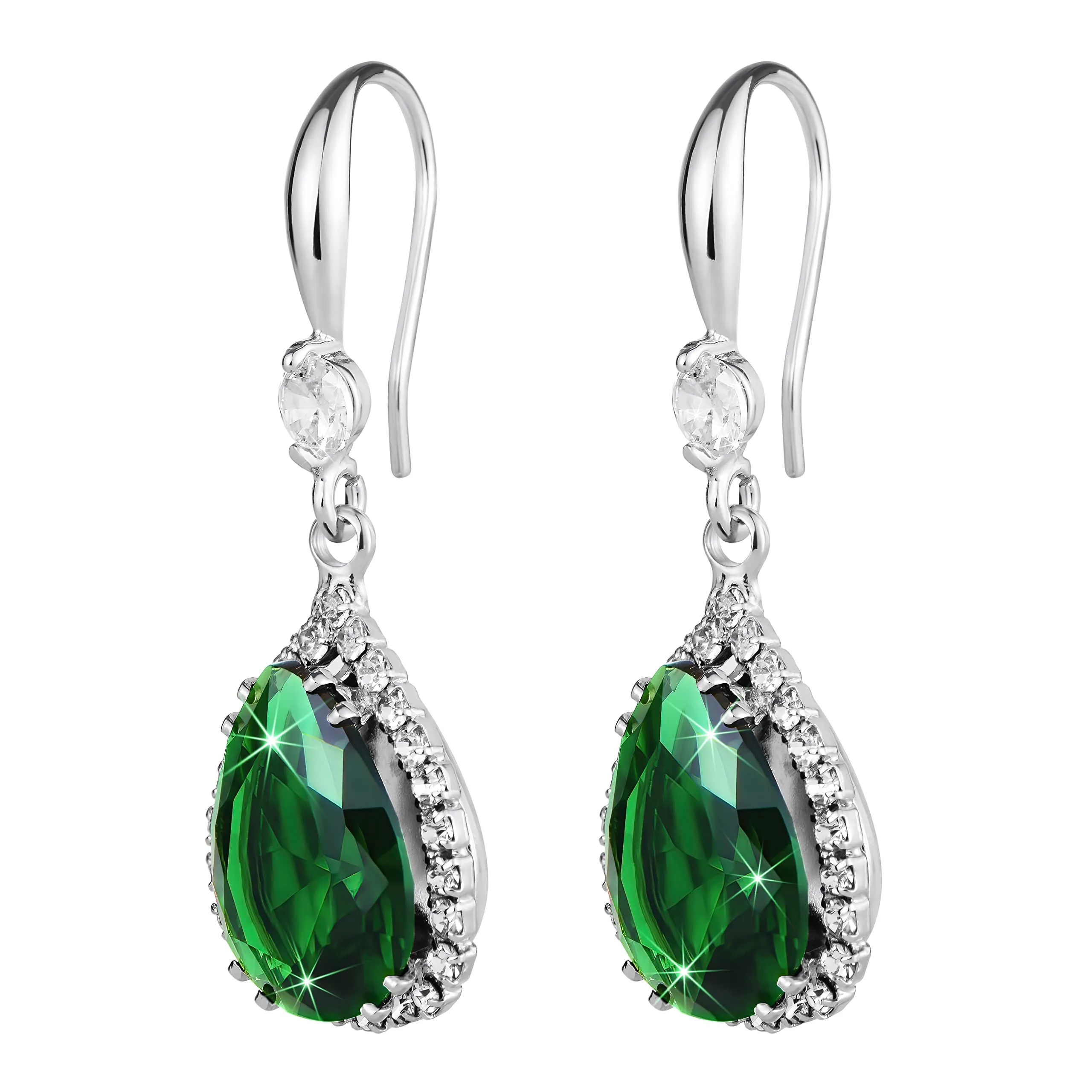 Linawe Set di gioielli da donna in argento con orecchini pendenti in moissanite e cristallo verde smeraldo - immagine 5