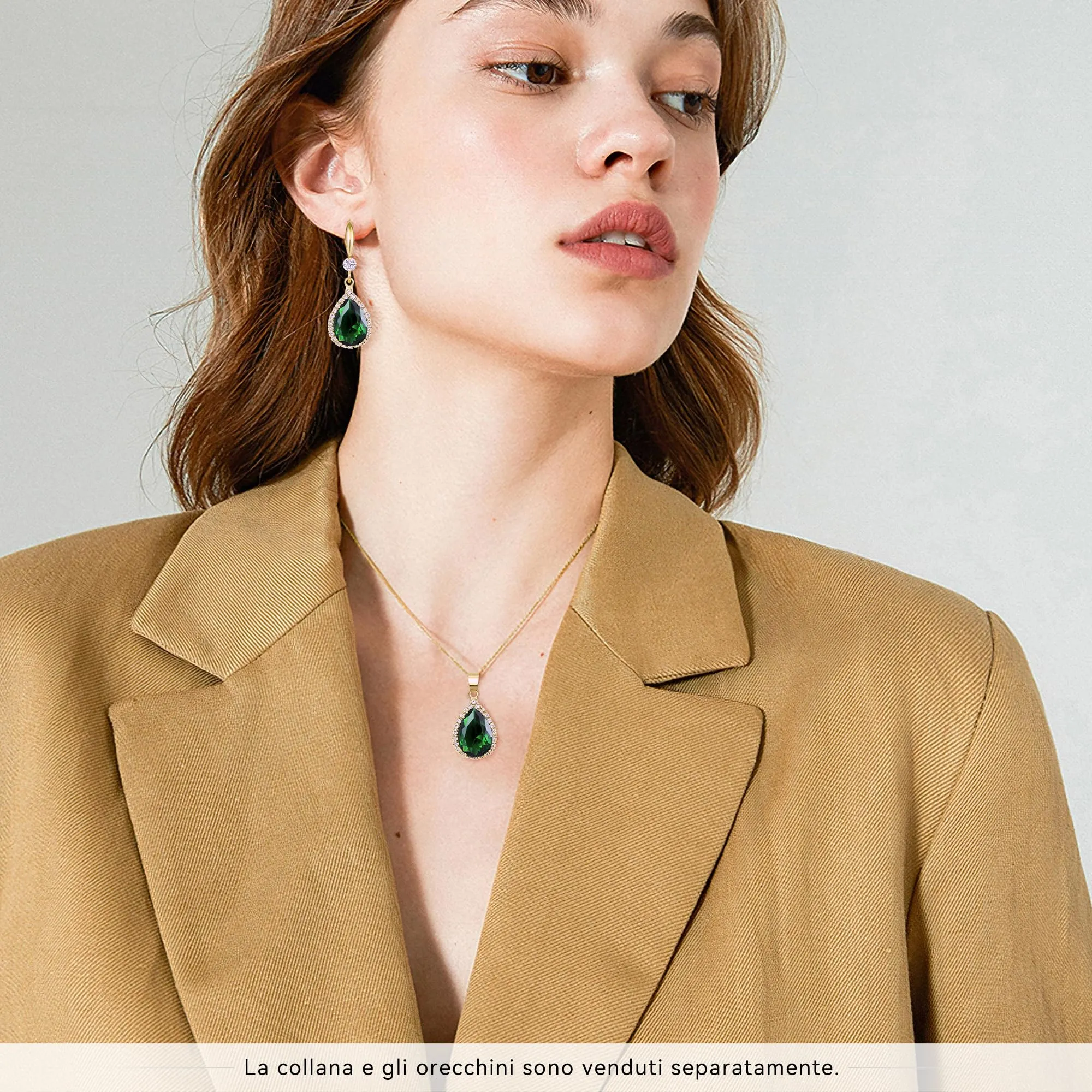 Linawe Orecchini pendenti a fiocco con zirconia cubica verde smeraldo placcati in oro 14k - immagine 4