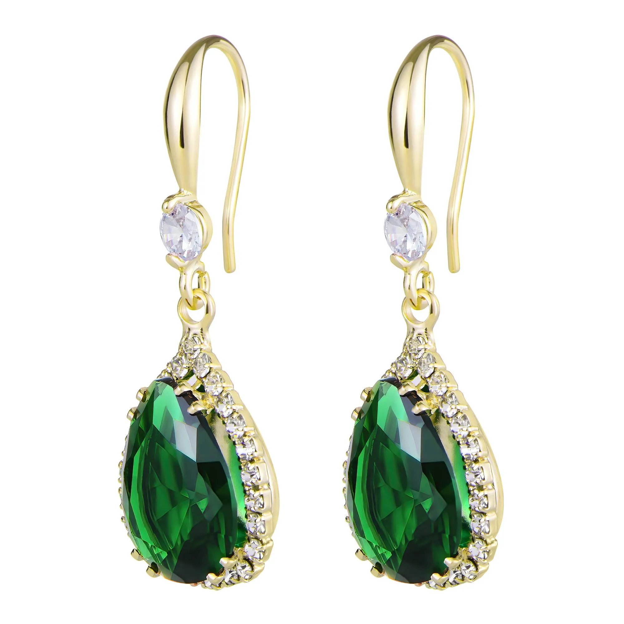 Linawe Orecchini pendenti a fiocco con zirconia cubica verde smeraldo placcati in oro 14k - immagine 5