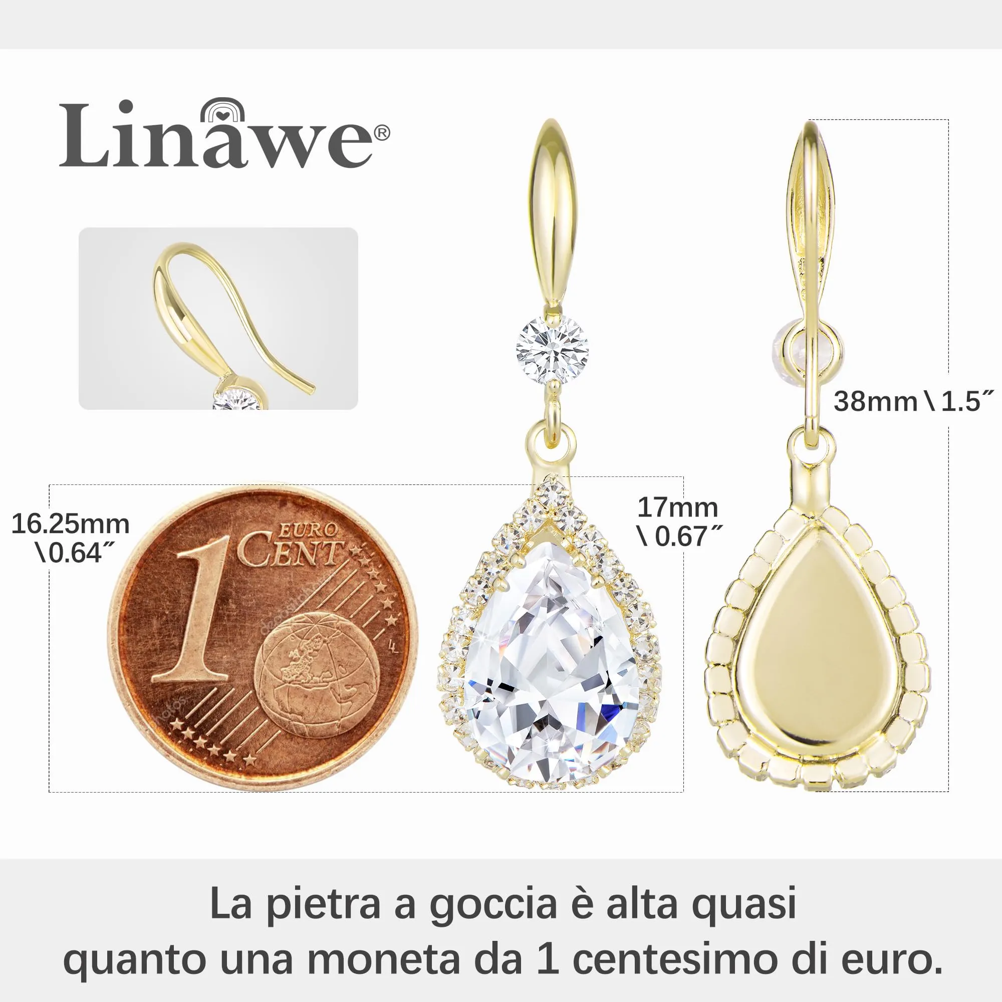 Linawe Orecchini a goccia in oro placcato con cristalli di zirconia per donna - immagine 2