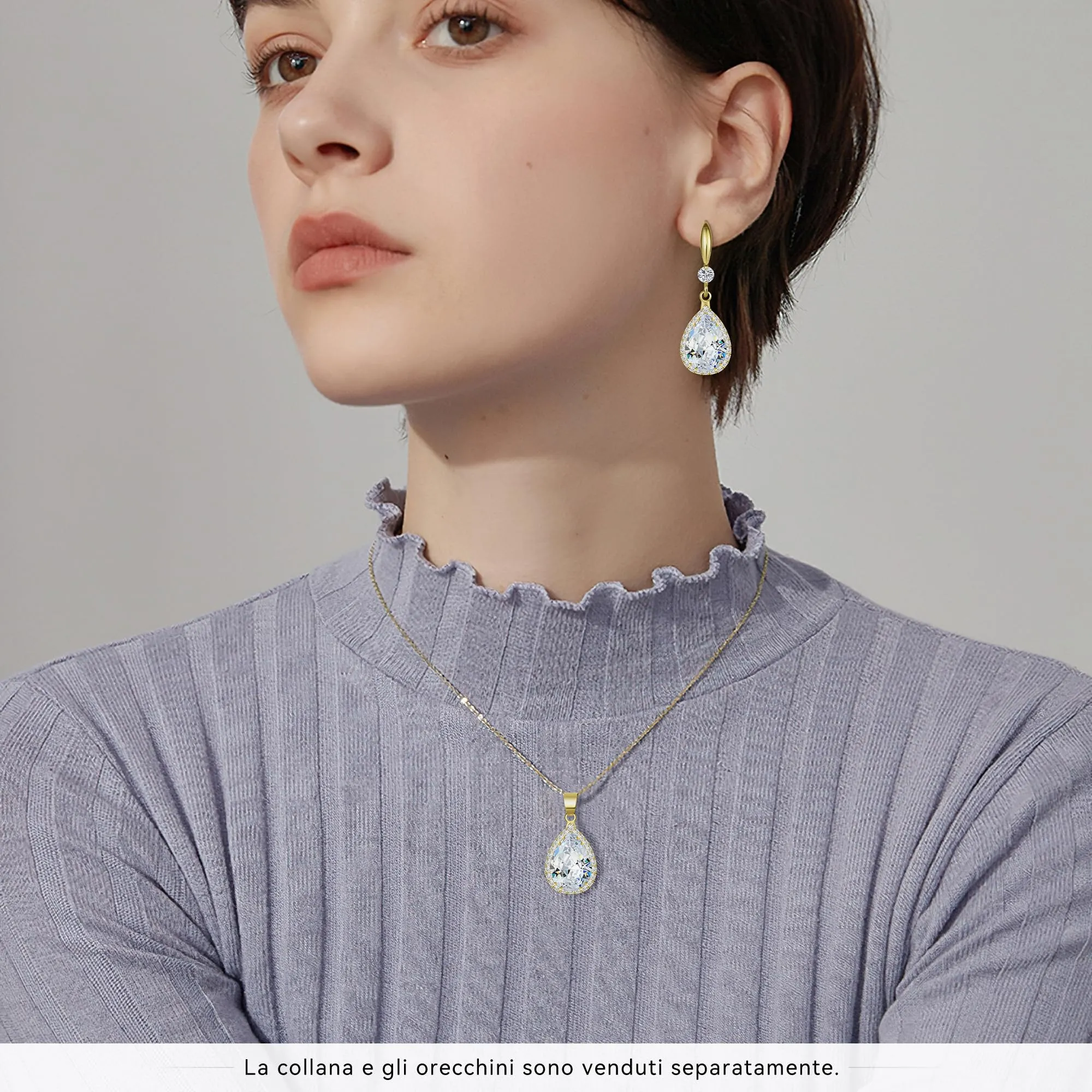 Linawe Orecchini a goccia in oro placcato con cristalli di zirconia per donna - immagine 4