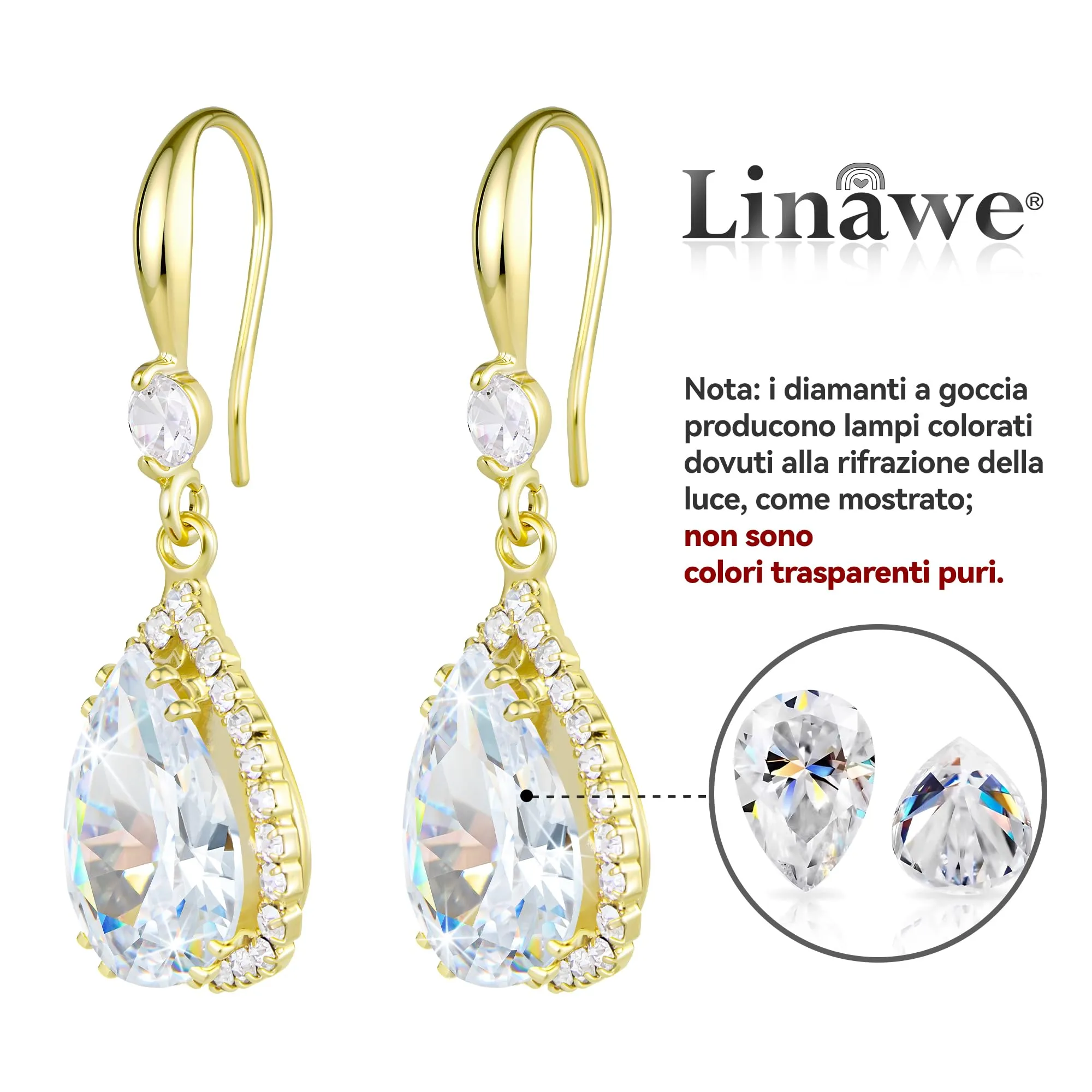 Linawe Orecchini a goccia in oro placcato con cristalli di zirconia per donna - immagine 5