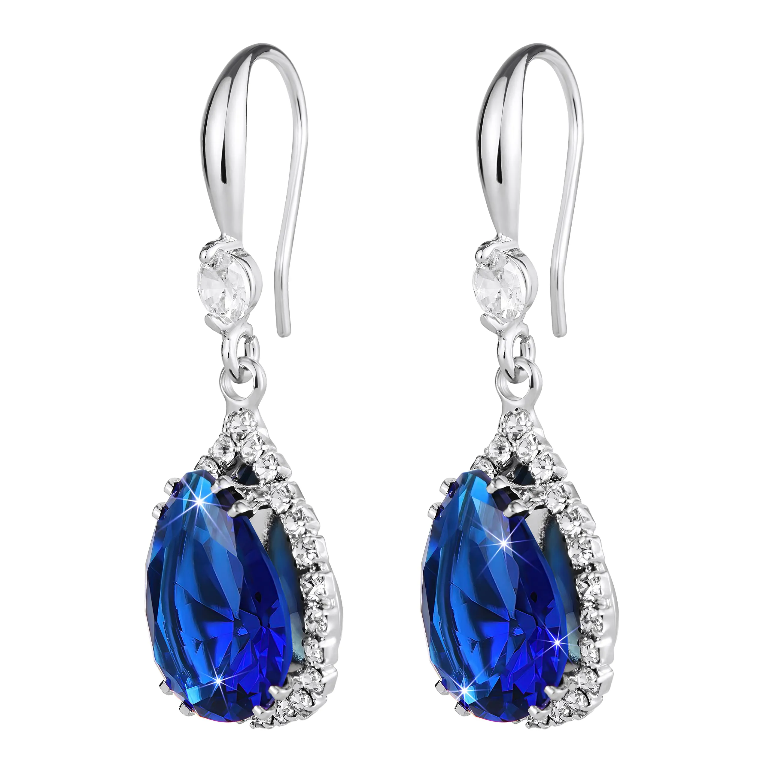 Linawe Orecchini in argento con zaffiro blu reale, cristallo e diamanti a forma di fiocco - immagine 5