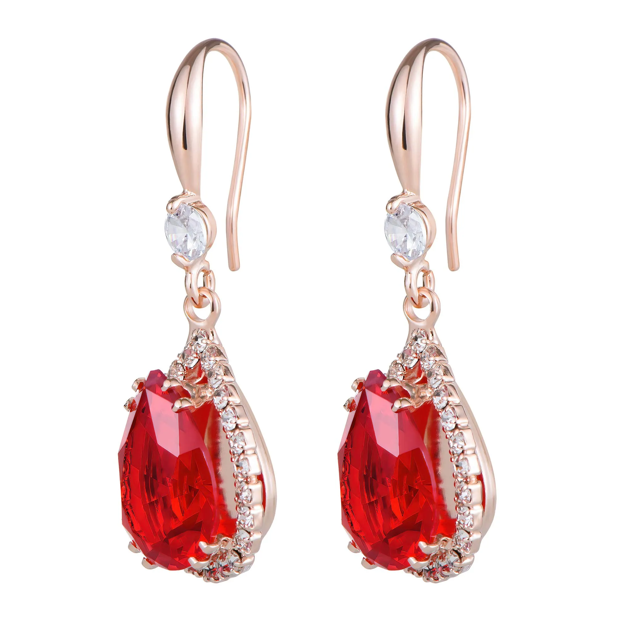 Linawe Set di gioielli in oro rosa con cristalli rossi, orecchini pendenti a fiocco per donna - immagine 5