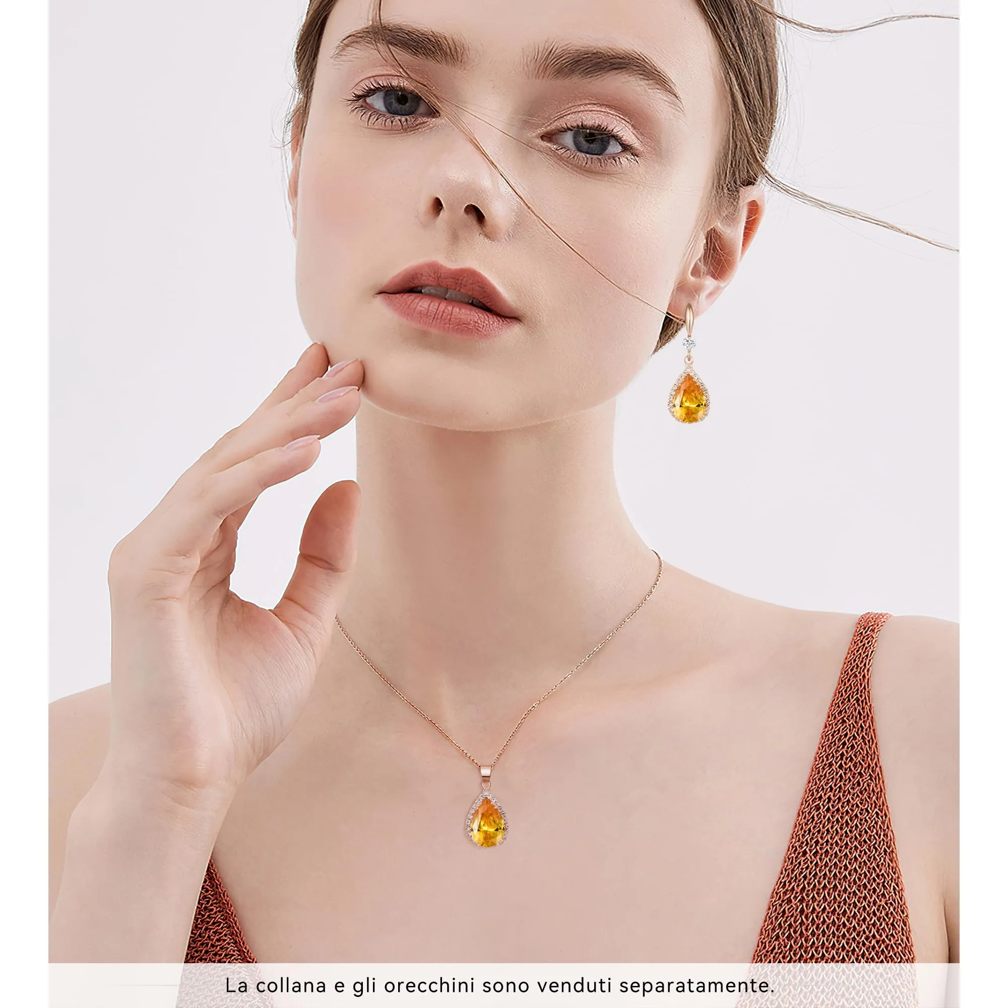 Linawe Orecchini a goccia in oro rosa con cristalli di zirconia arancioni per donna - immagine 4