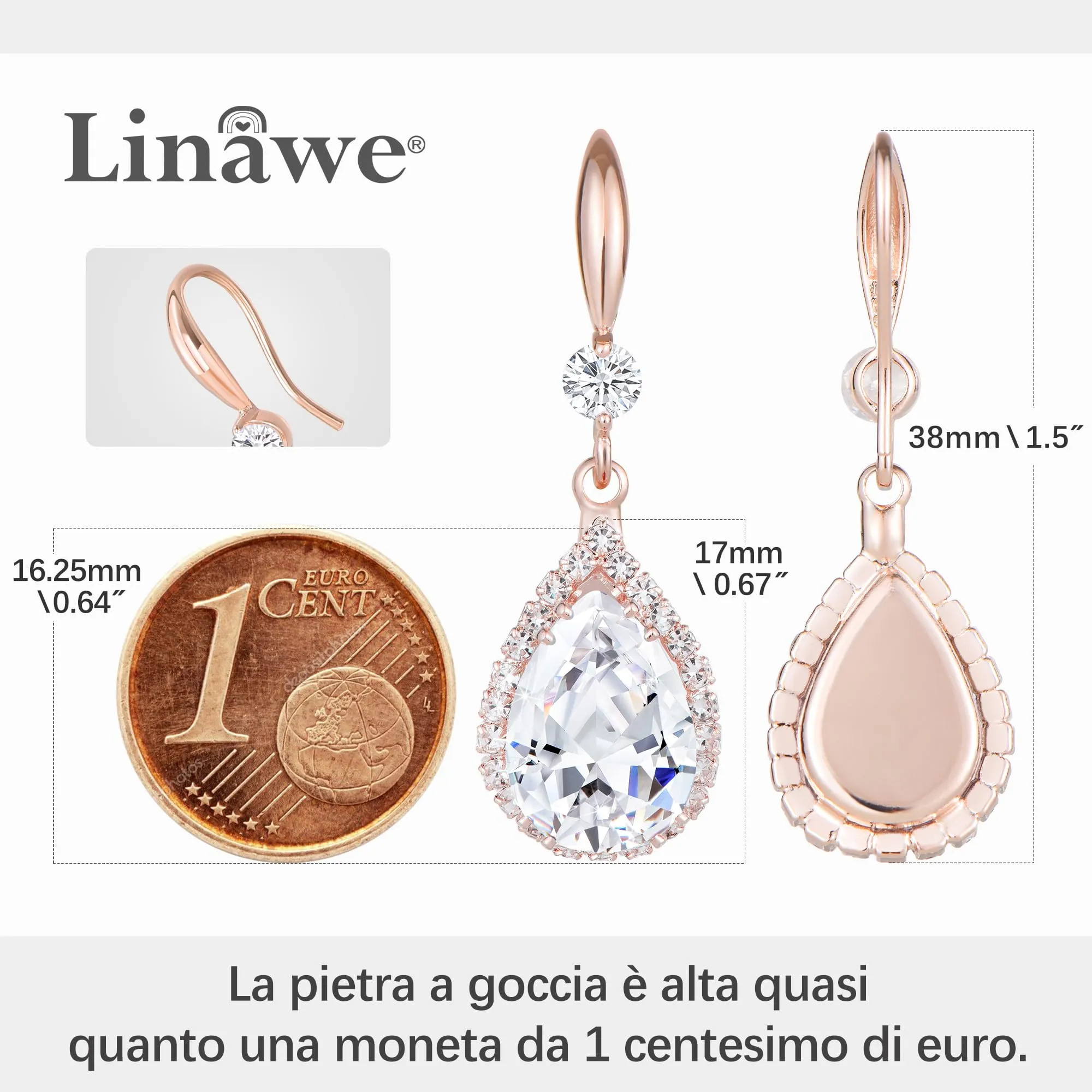 Linawe Set di gioielli in oro rosa con orecchini in cristallo e zirconia cubica - immagine 2