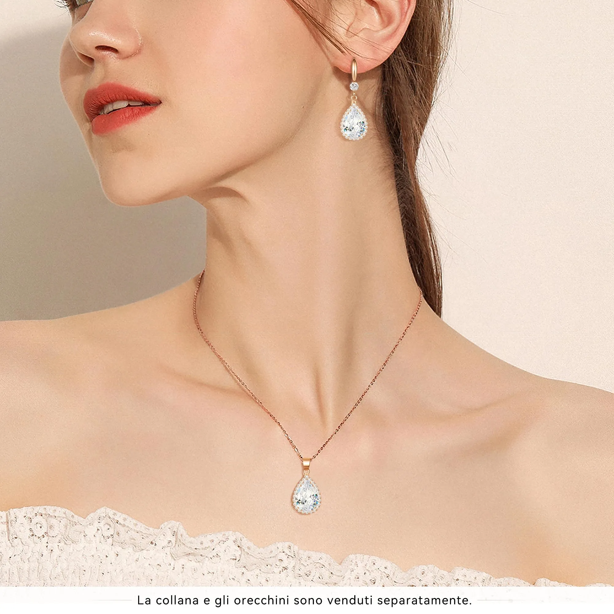 Linawe Set di gioielli in oro rosa con orecchini in cristallo e zirconia cubica - immagine 4