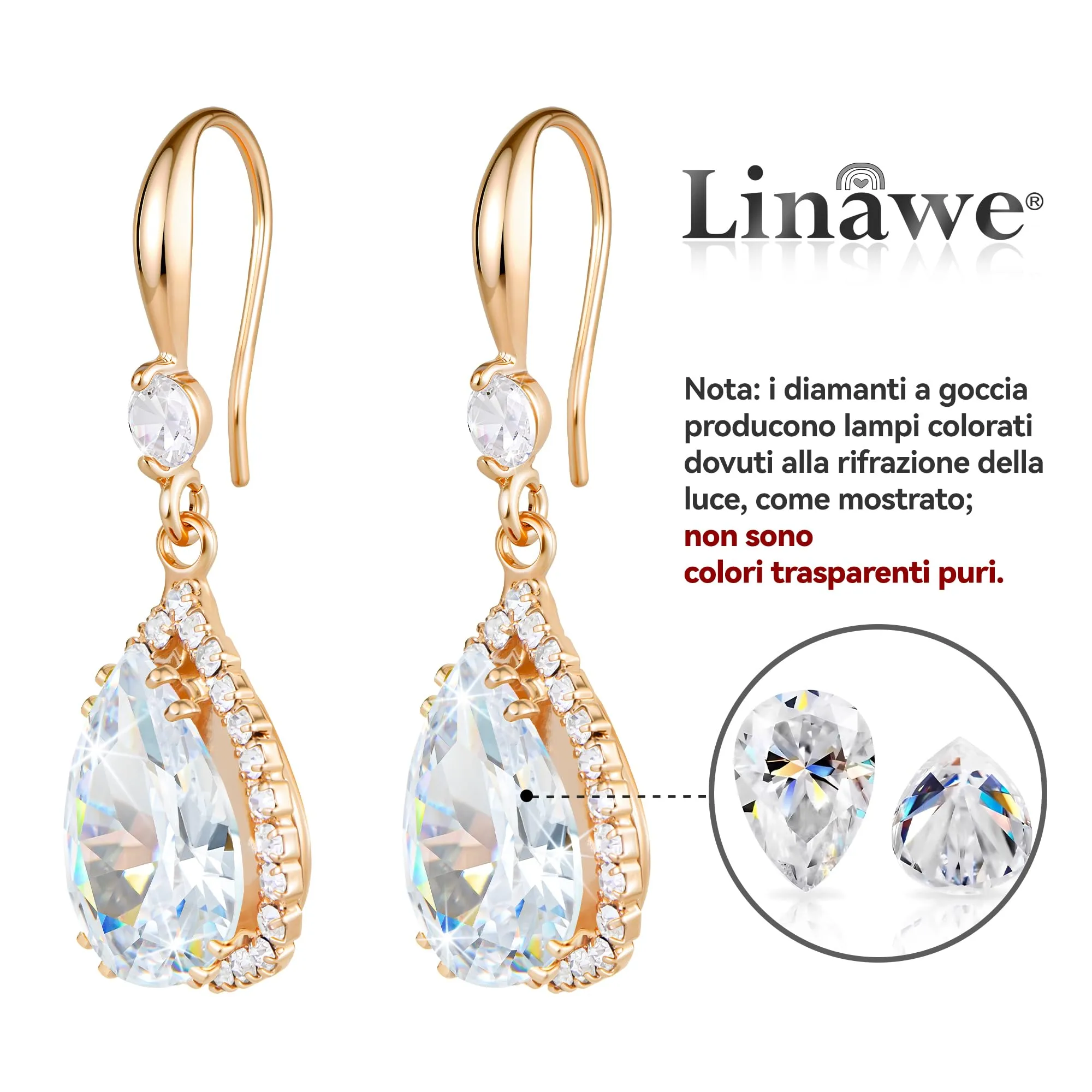 Linawe Set di gioielli in oro rosa con orecchini in cristallo e zirconia cubica - immagine 5