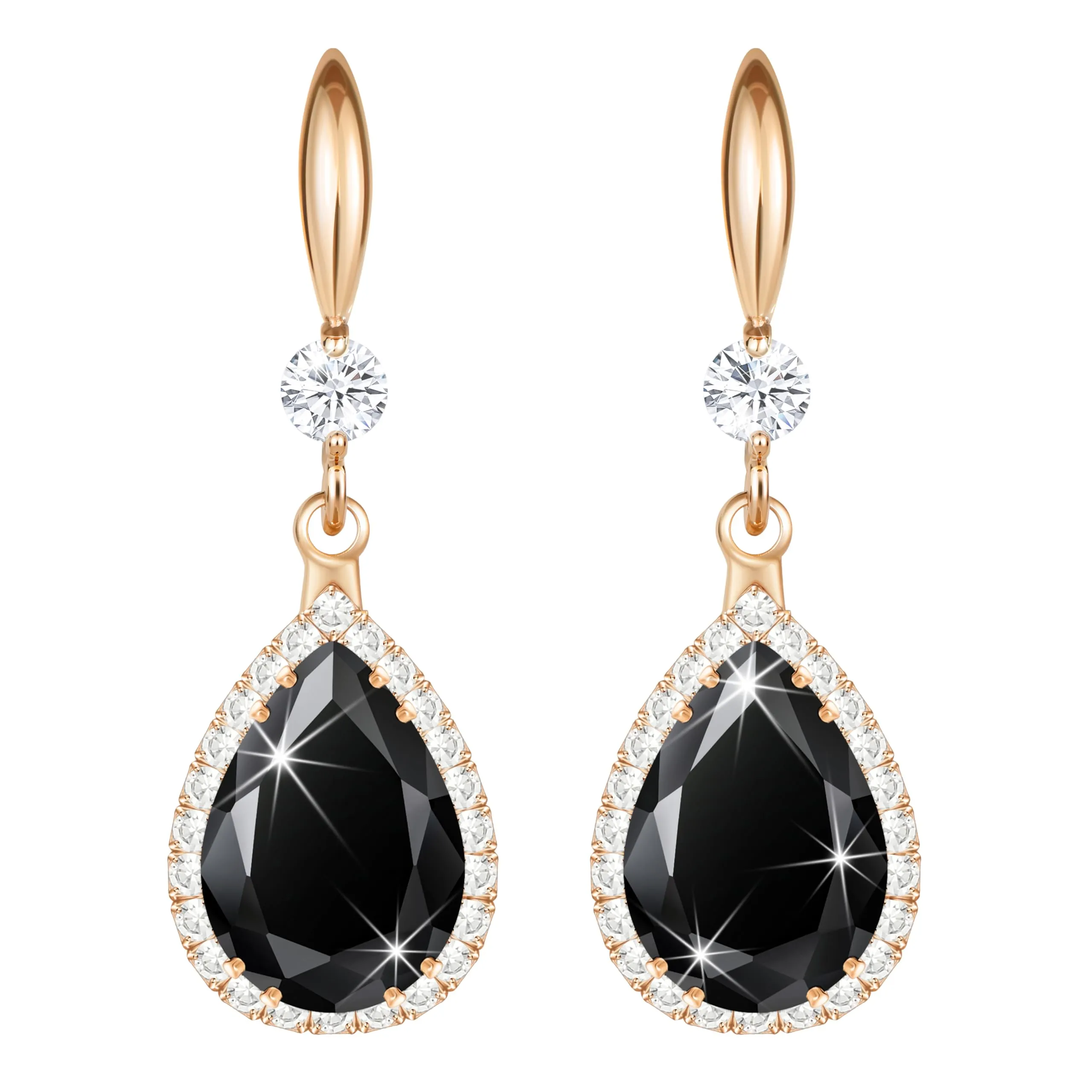 Linawe Orecchini pendenti in oro rosa e nero con cristalli di zirconia cubica - immagine 1