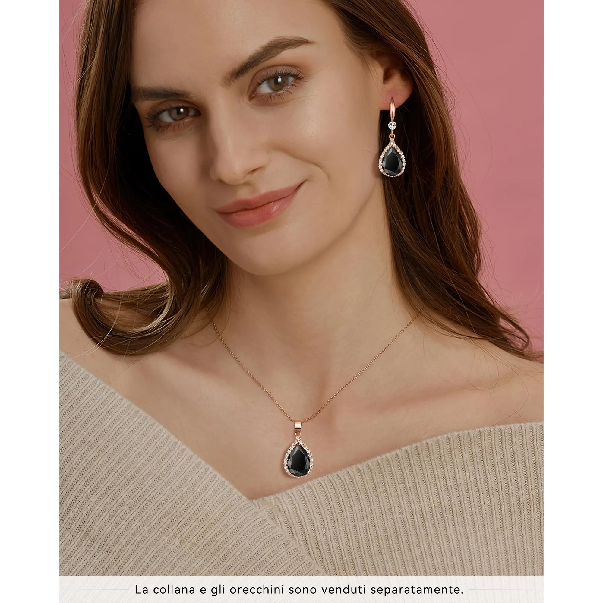 Linawe Orecchini pendenti in oro rosa e nero con cristalli di zirconia cubica - immagine 4