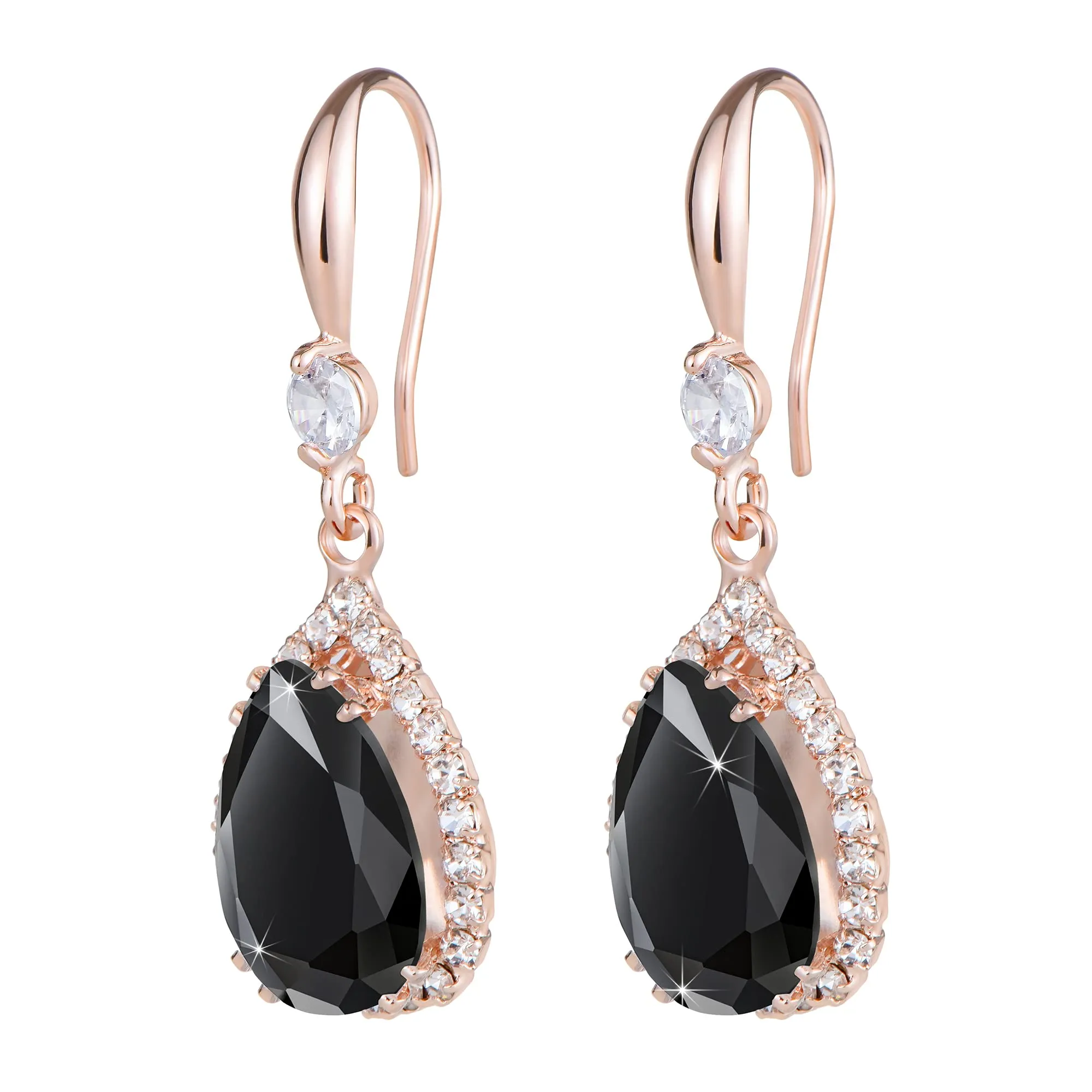 Linawe Orecchini pendenti in oro rosa e nero con cristalli di zirconia cubica - immagine 5