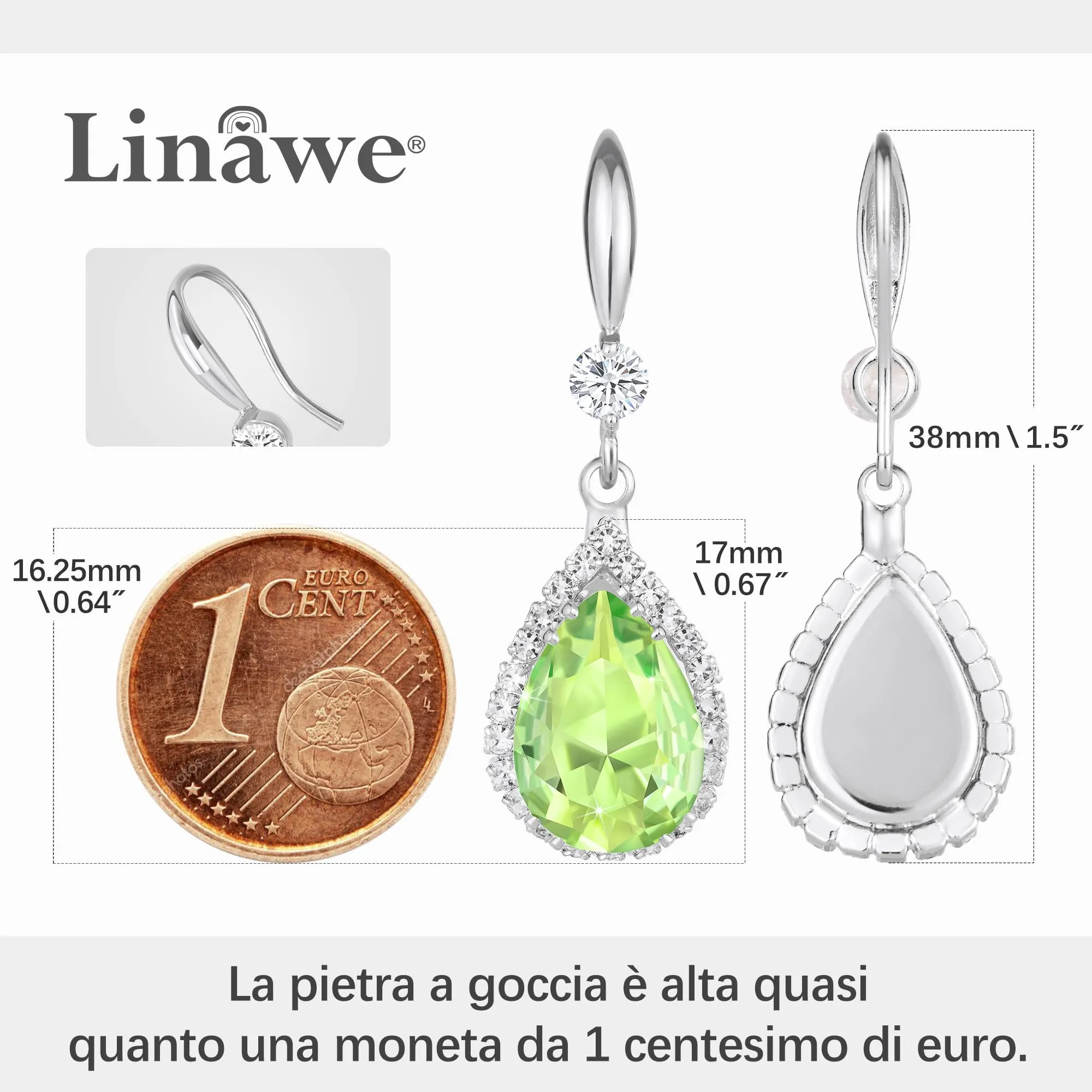 Linawe Orecchini Pendenti a Goccia in Moissanite e Cristalli, Argento - immagine 2