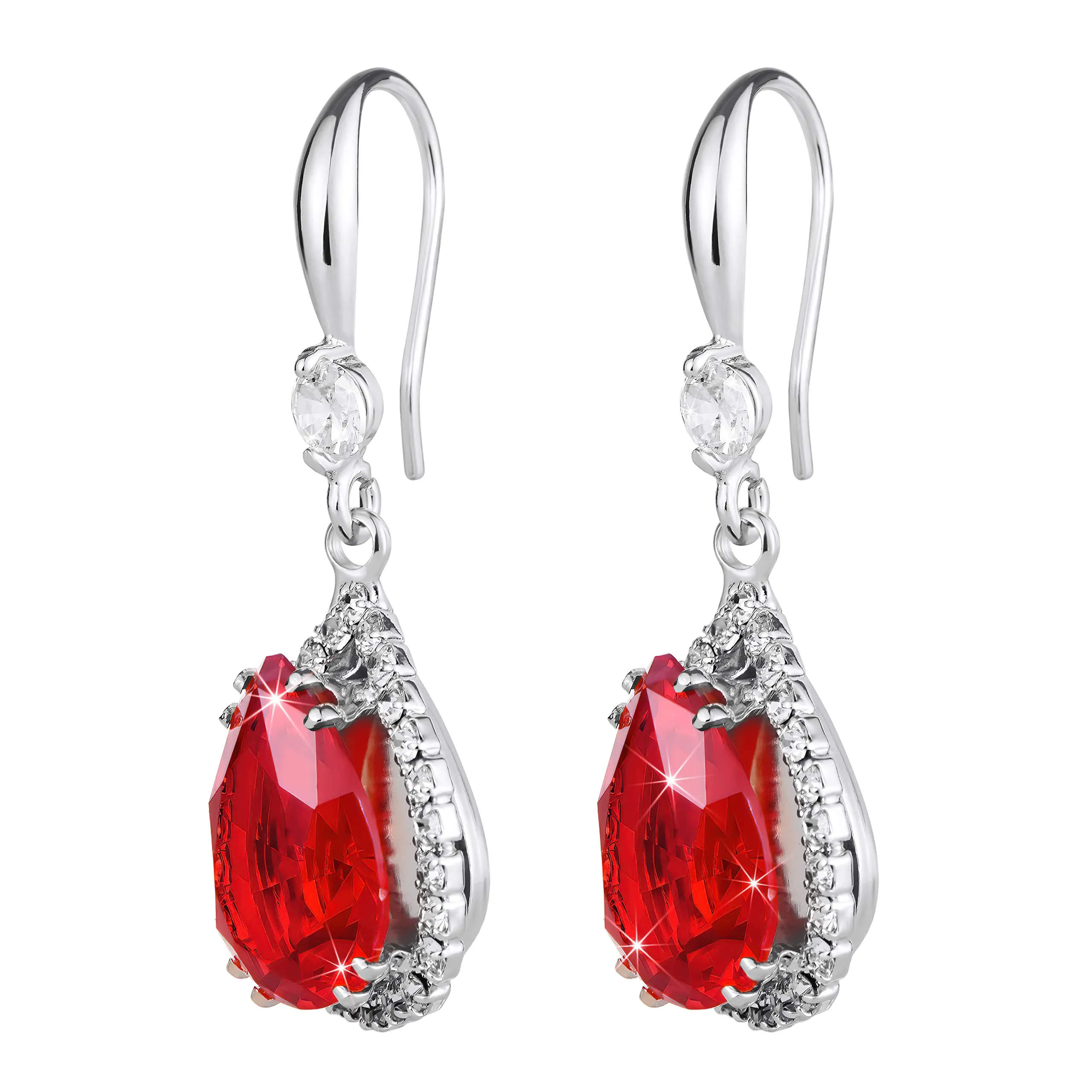 Linawe Set di gioielli in argento e cristalli rossi per donna, orecchini a goccia con fiocco e moissanite - immagine 5