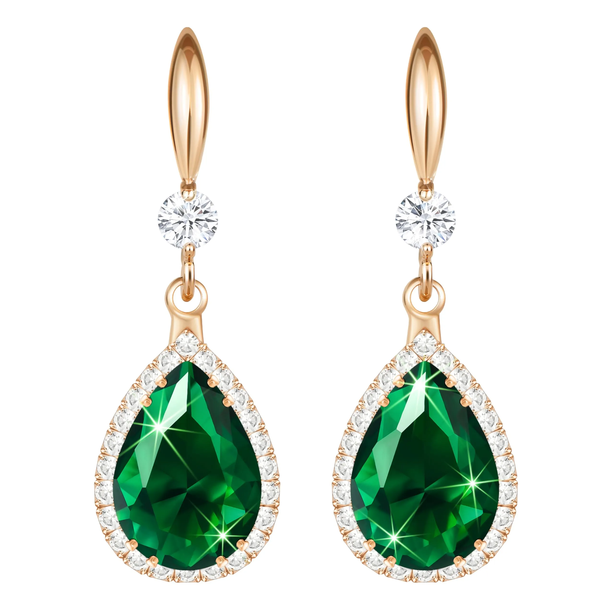 Linawe Orecchini pendenti in oro rosa con cristalli di zirconia verde smeraldo - immagine 1