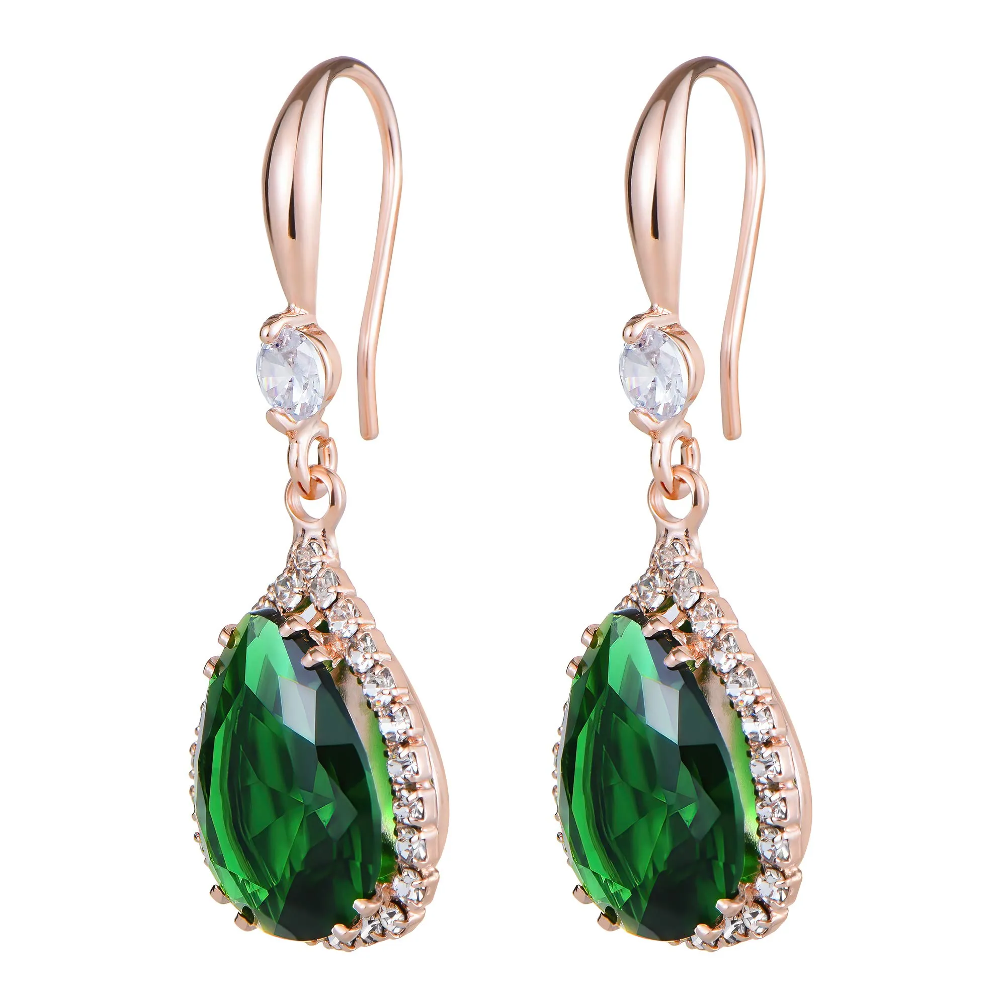 Linawe Orecchini pendenti in oro rosa con cristalli di zirconia verde smeraldo - immagine 5
