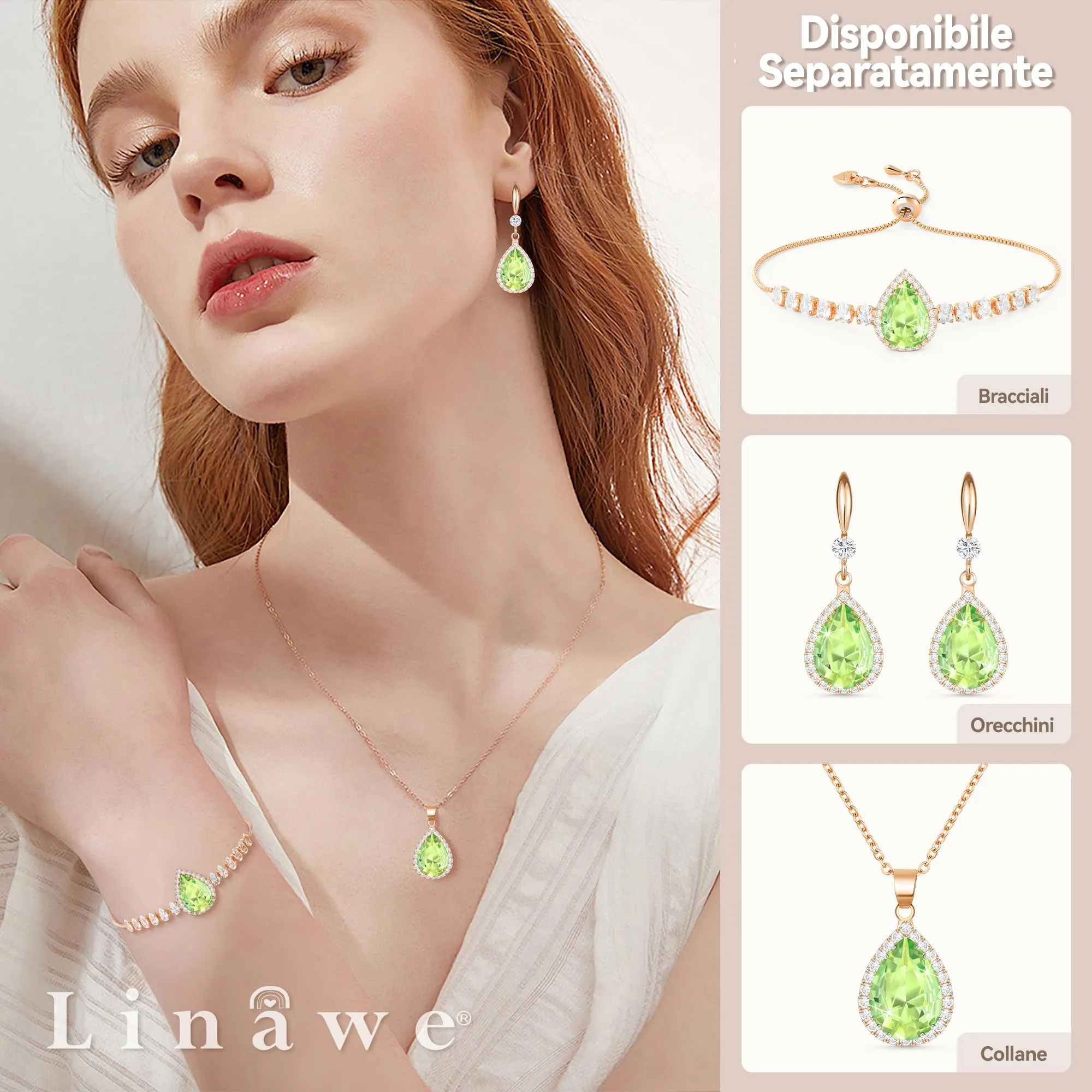 Linawe Orecchini pendenti in oro rosa e verde con zirconia cubica - immagine 3