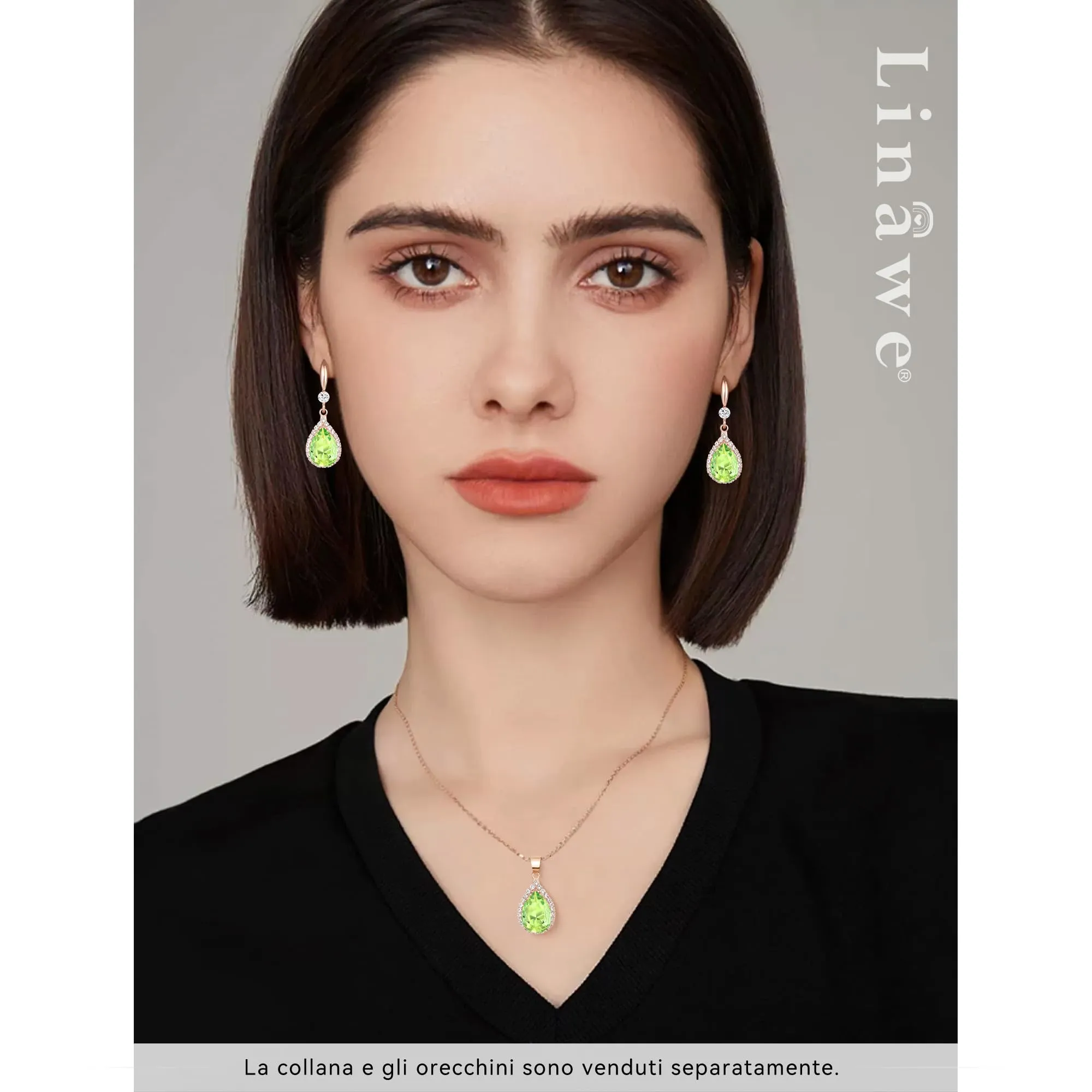 Linawe Orecchini pendenti in oro rosa e verde con zirconia cubica - immagine 4
