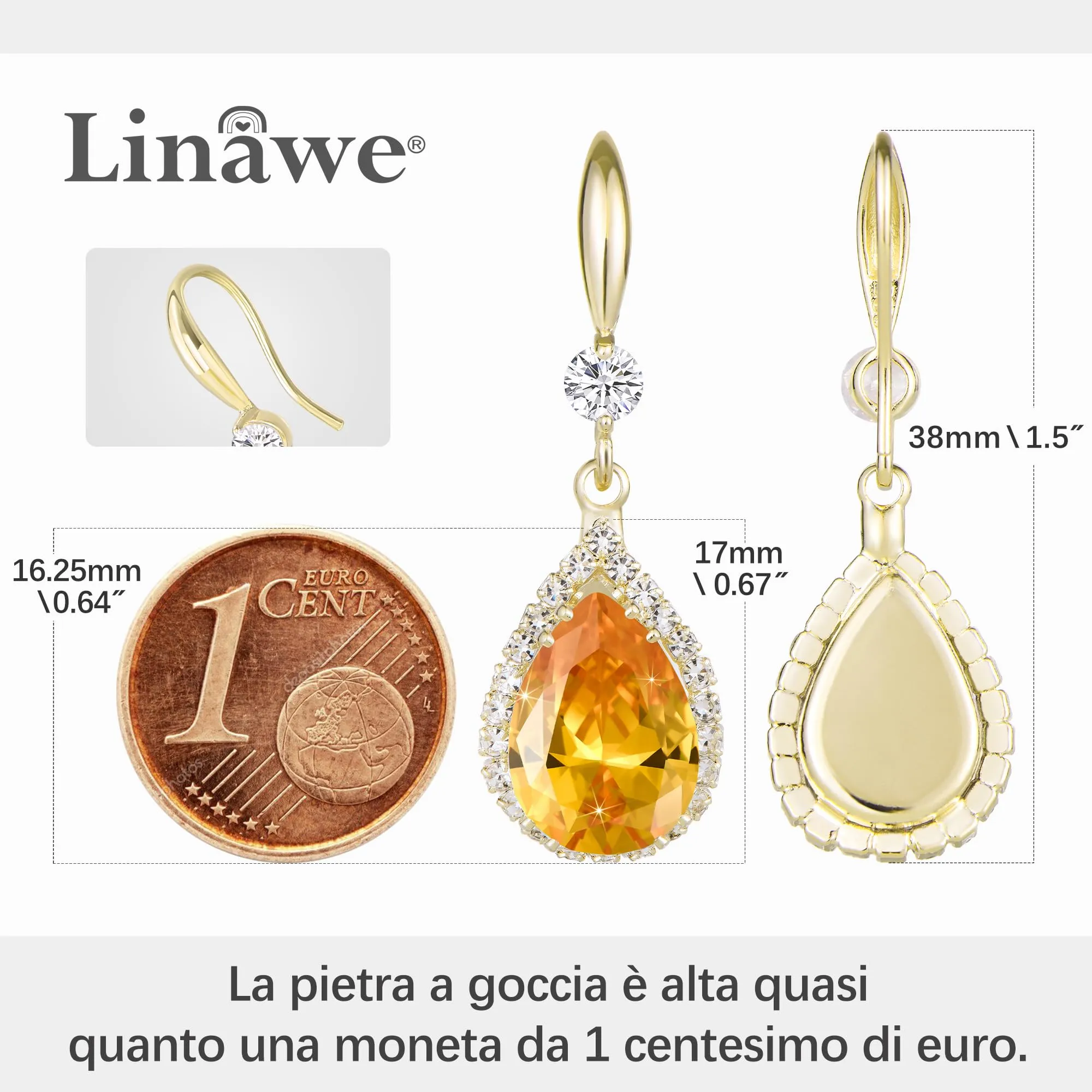 Linawe Set di gioielli placcati in oro con cristalli arancioni per donna - immagine 2