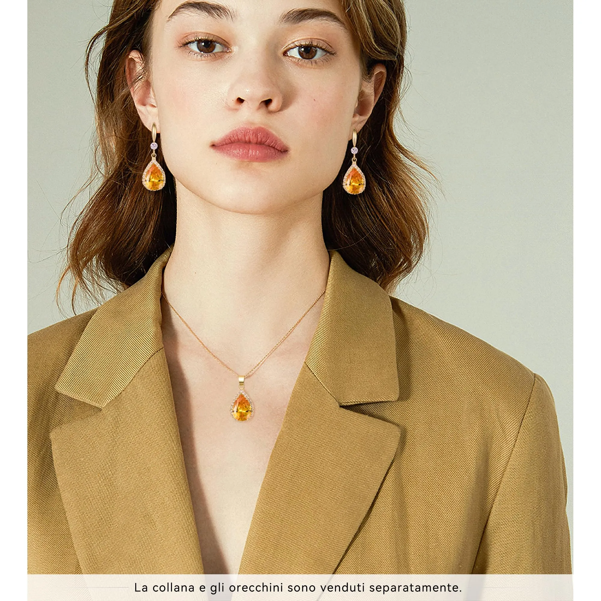 Linawe Set di gioielli placcati in oro con cristalli arancioni per donna - immagine 4