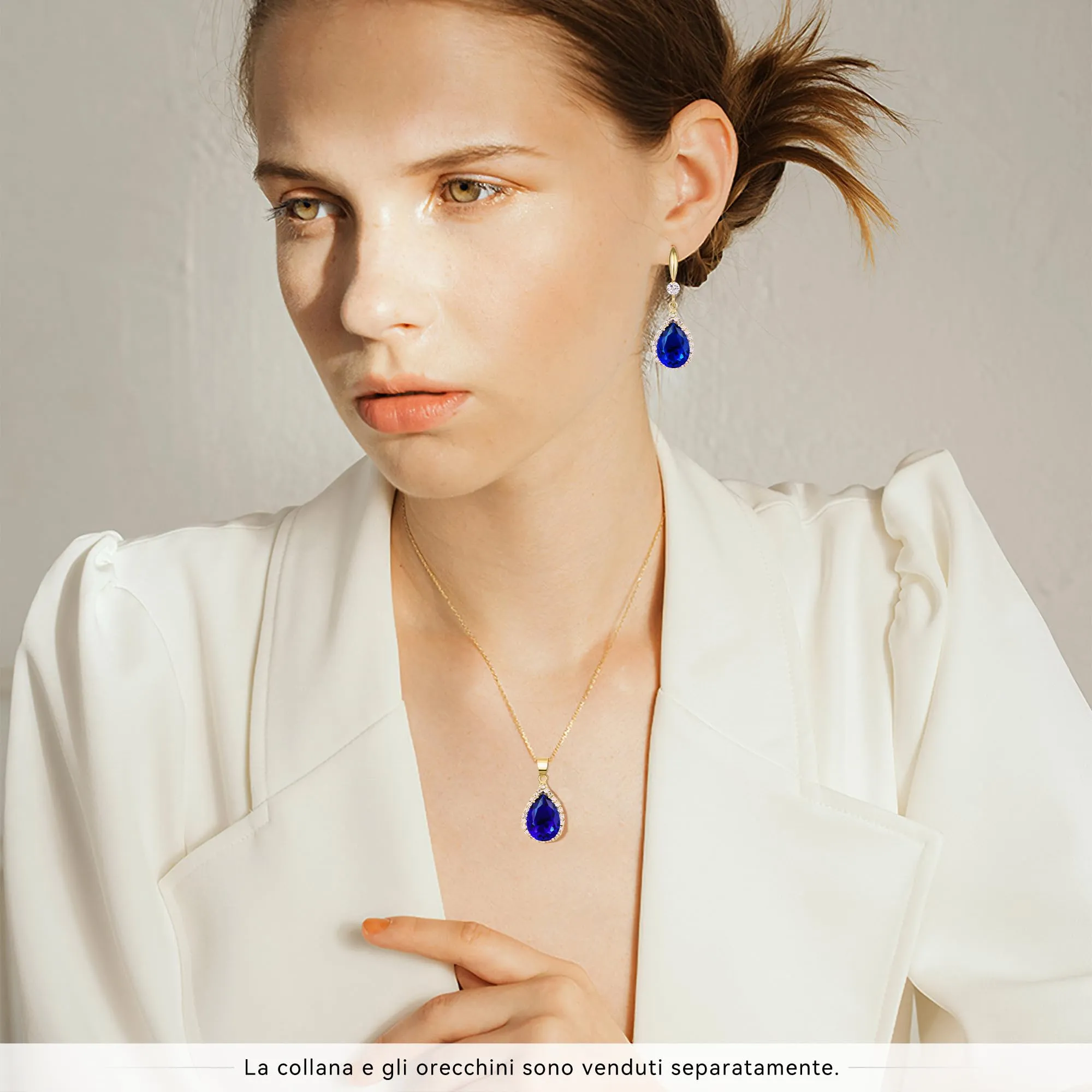 Linawe Orecchini pendenti a fiocco con zaffiro blu placcati in oro - immagine 4