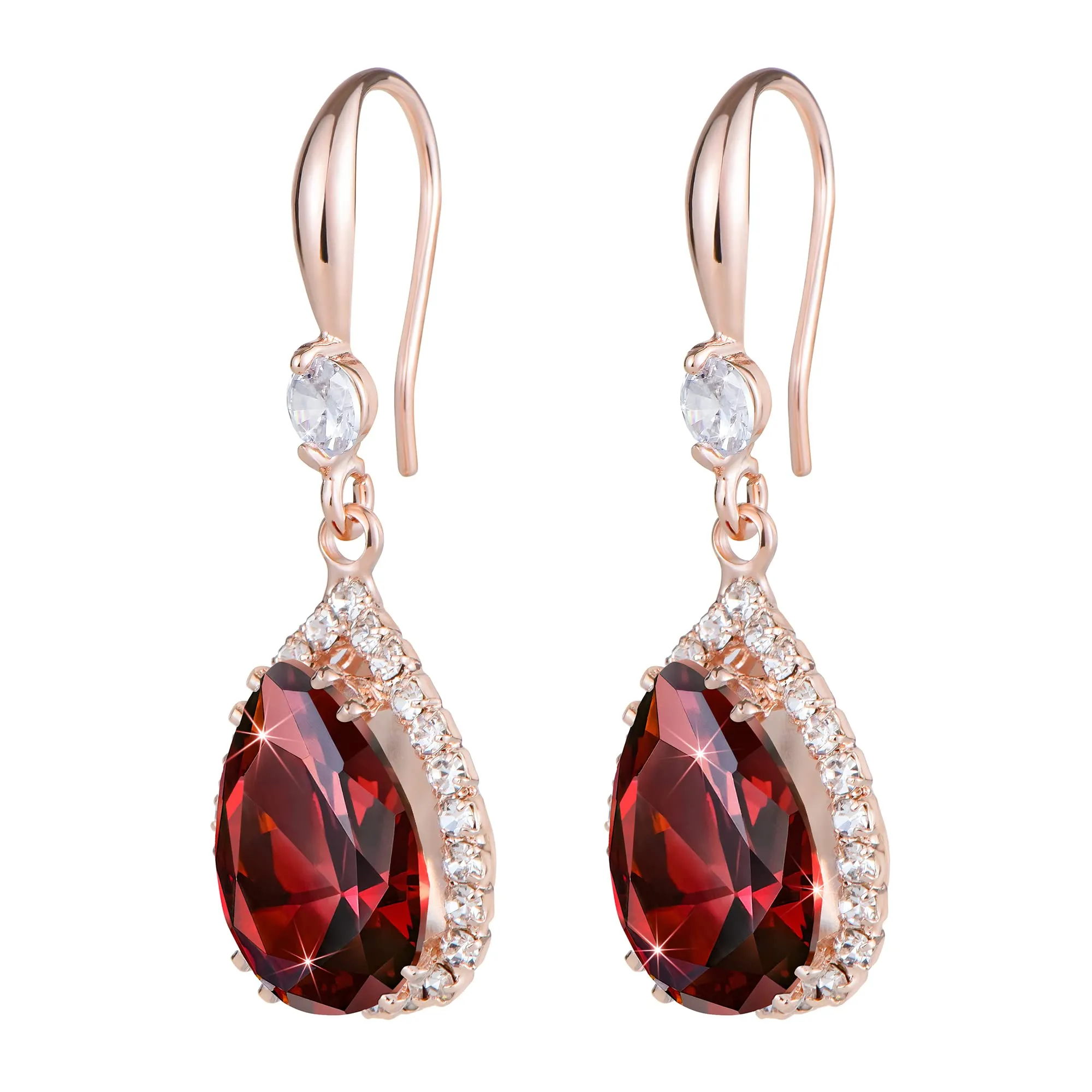 Linawe Orecchini a goccia in oro rosa con zirconia cubica rossa - immagine 5