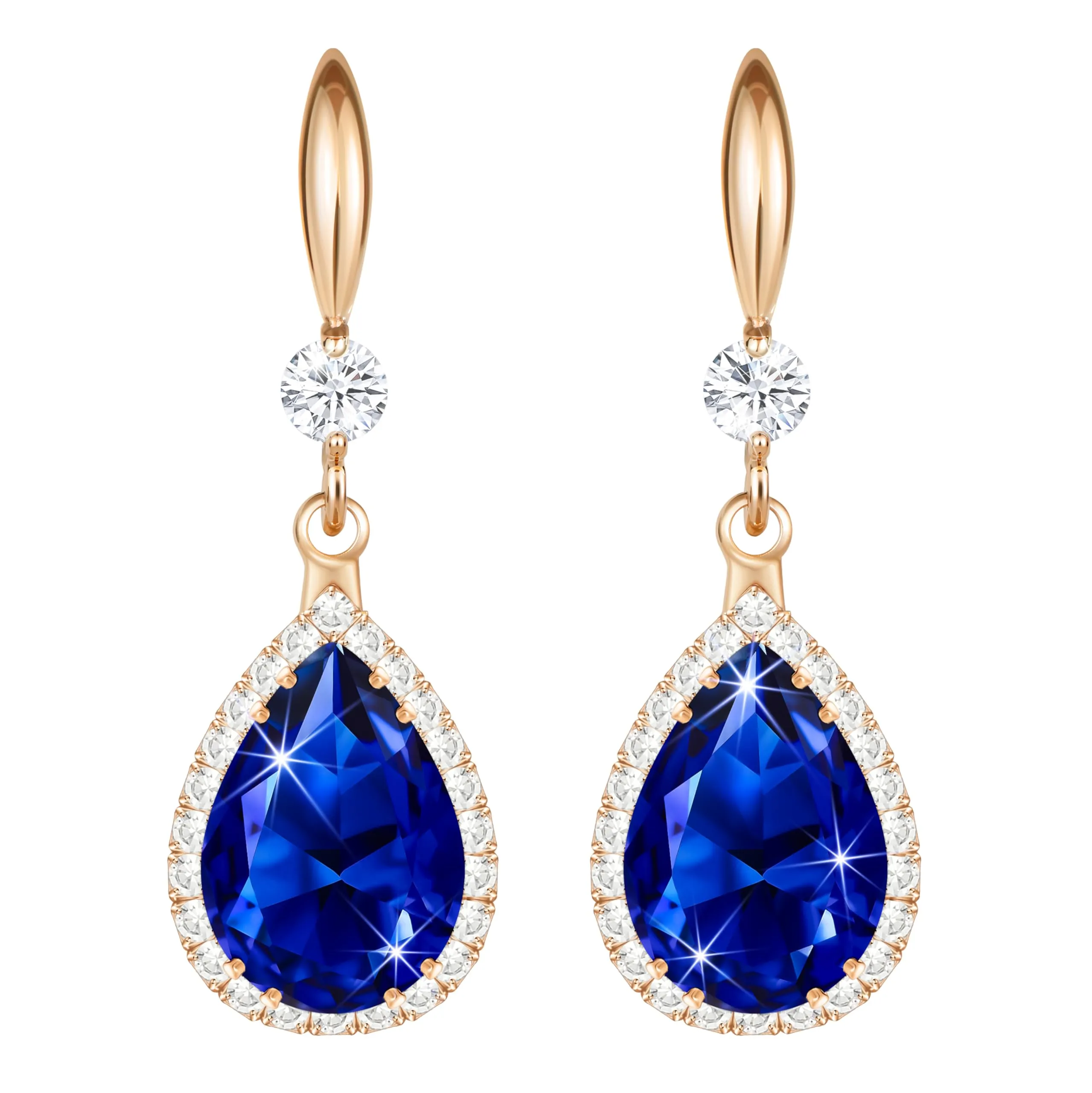 Linawe Orecchini Pendenti in Oro Rosa con Zaffiro Blu e Cristalli di Zirconia - immagine 1