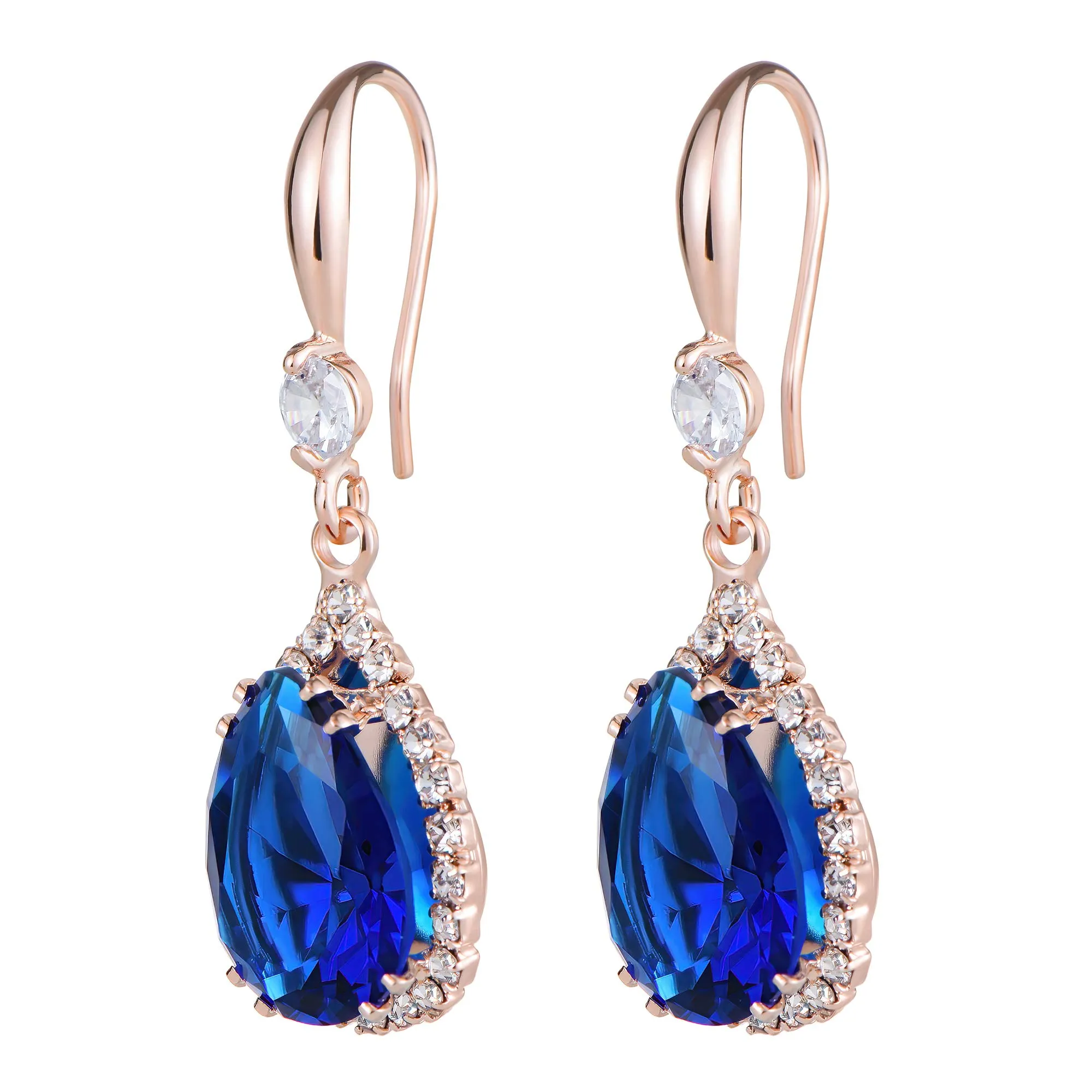 Linawe Orecchini Pendenti in Oro Rosa con Zaffiro Blu e Cristalli di Zirconia - immagine 5