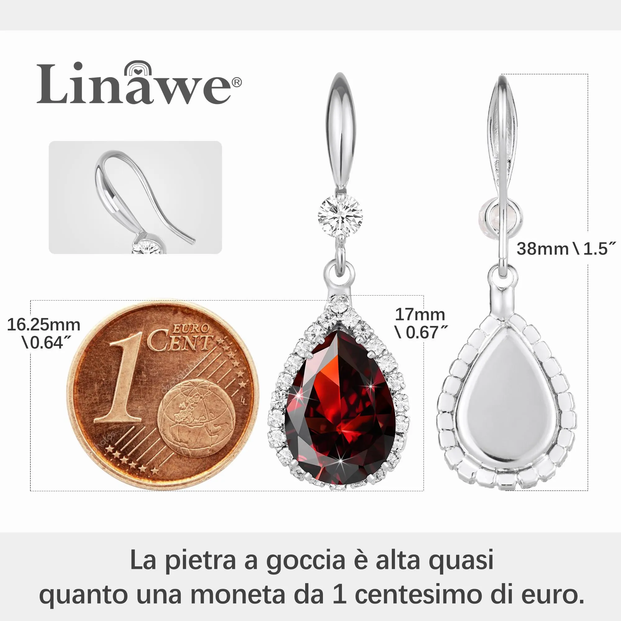 Linawe Orecchini pendenti in argento con cristalli e moissanite rosso - immagine 2