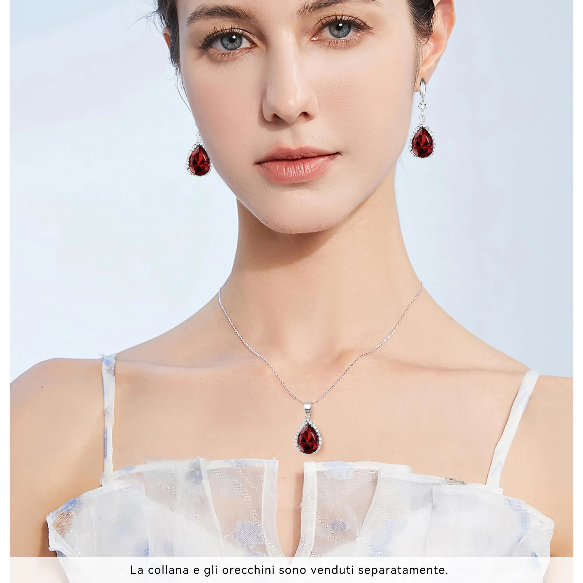 Linawe Orecchini pendenti in argento con cristalli e moissanite rosso - immagine 4