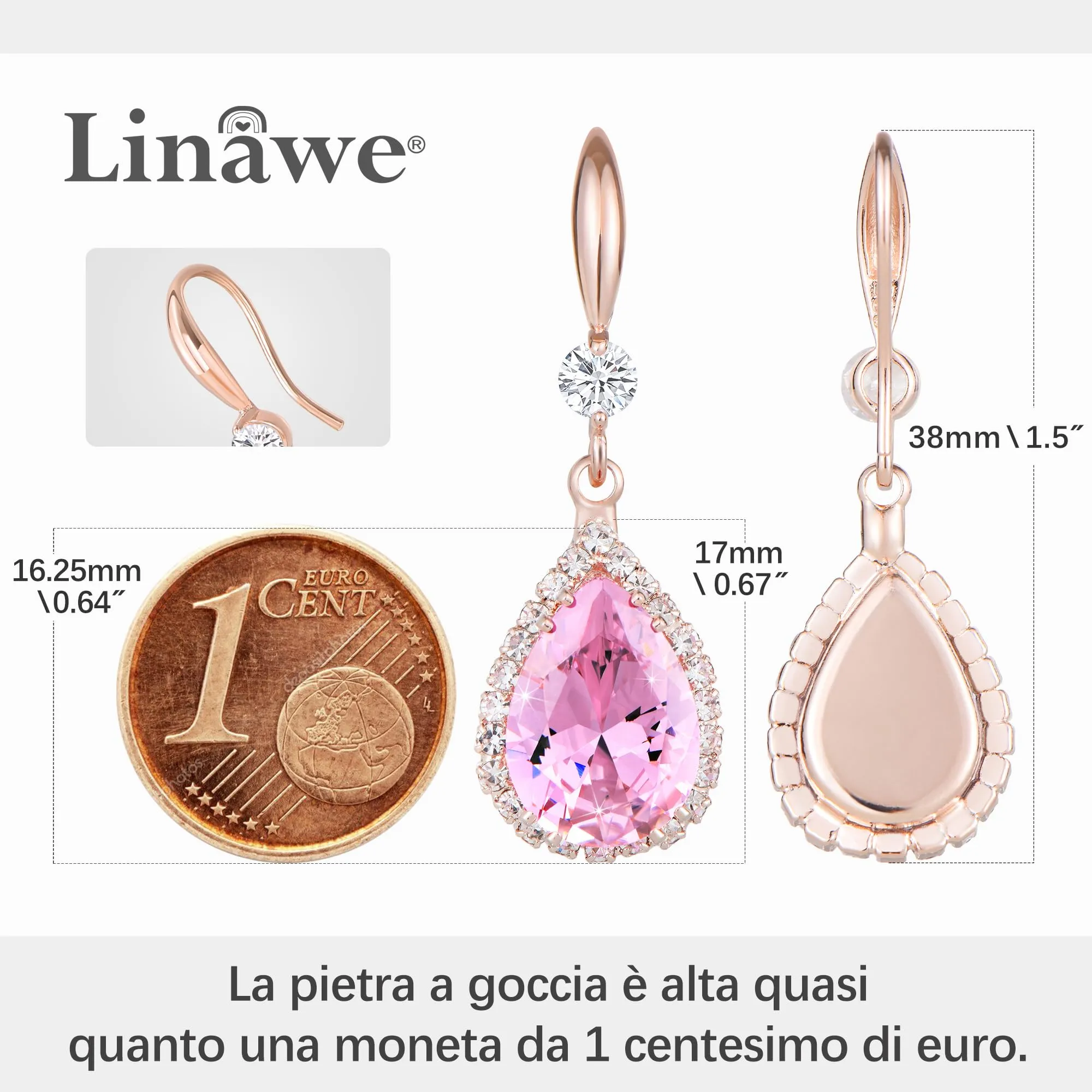 Linawe Orecchini pendenti in oro rosa con cristalli di zirconia cubica - immagine 2