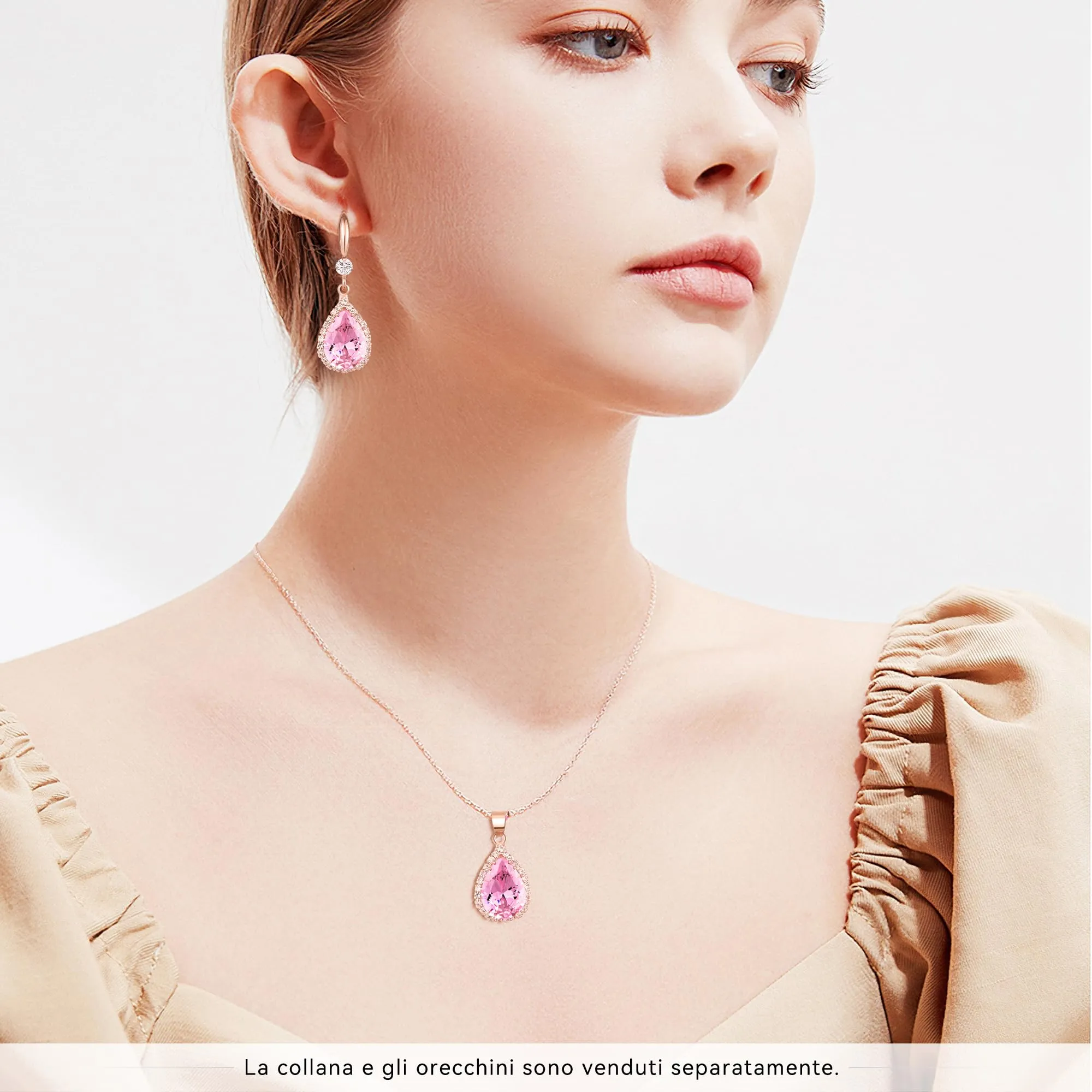 Linawe Orecchini pendenti in oro rosa con cristalli di zirconia cubica - immagine 4