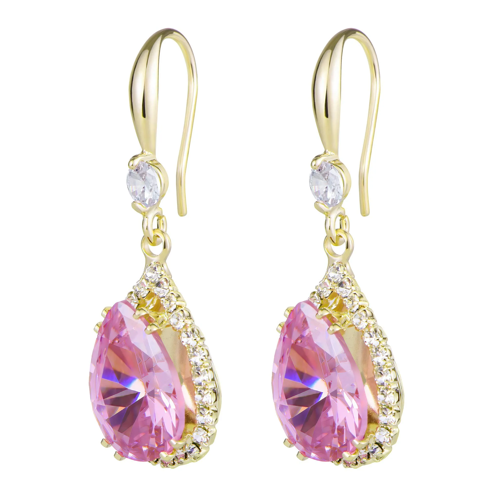 Linawe Set di gioielli rosa da donna, orecchini pendenti in moissanite e cristalli placcati in oro - immagine 5