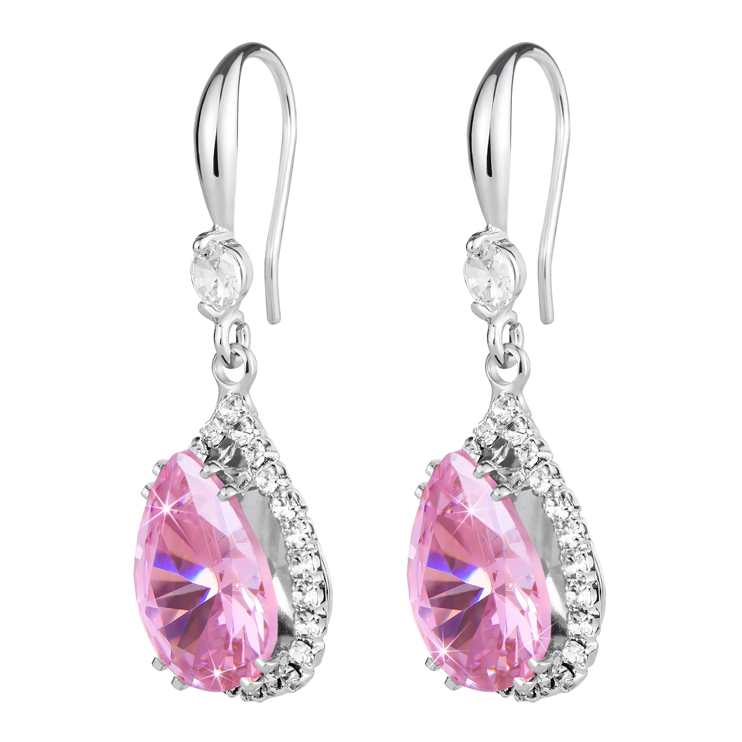 Linawe Orecchini a goccia in argento con cristalli di zirconia rosa - immagine 5