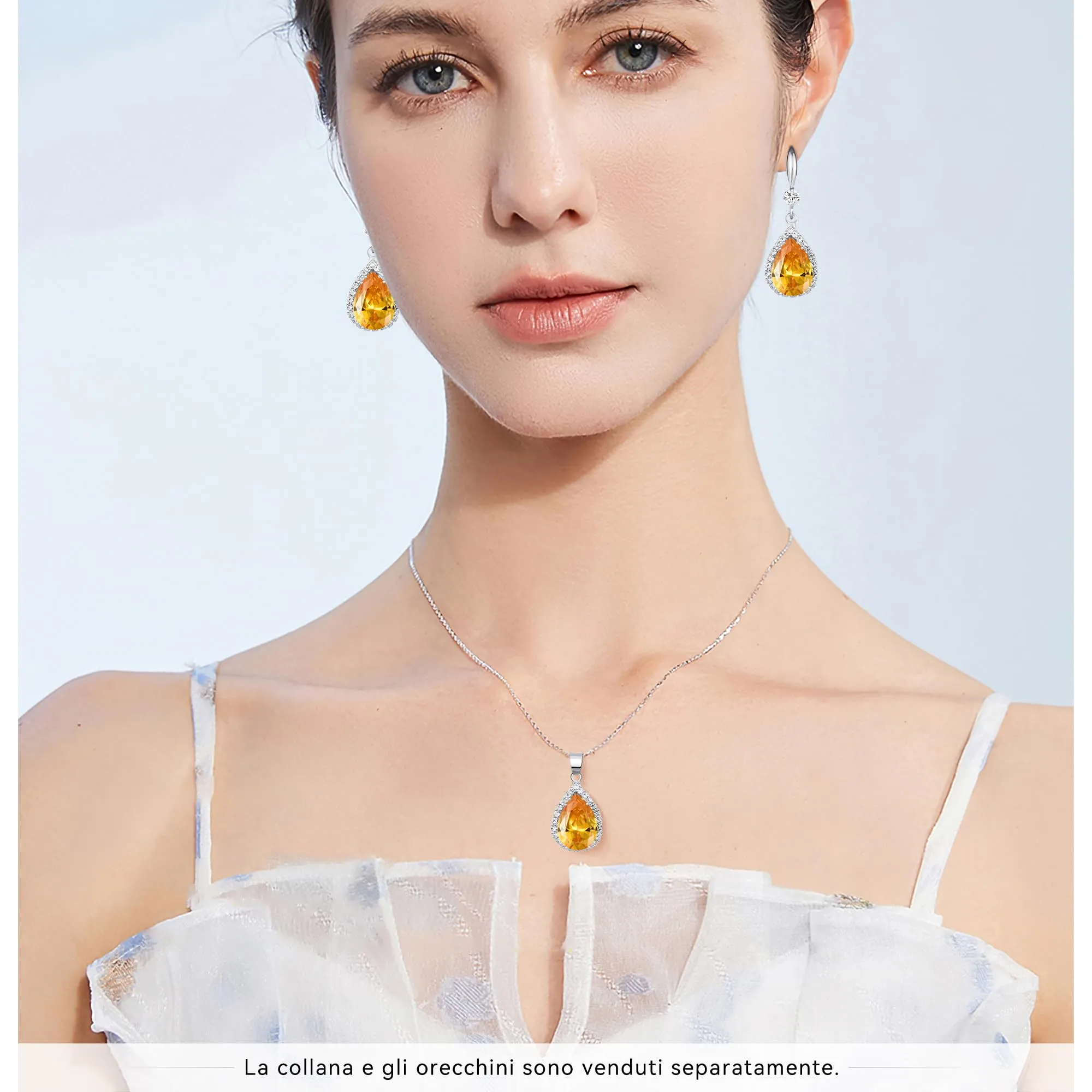 Linawe Set di gioielli in argento con orecchini pendenti arancioni e cristalli di moissanite - immagine 4