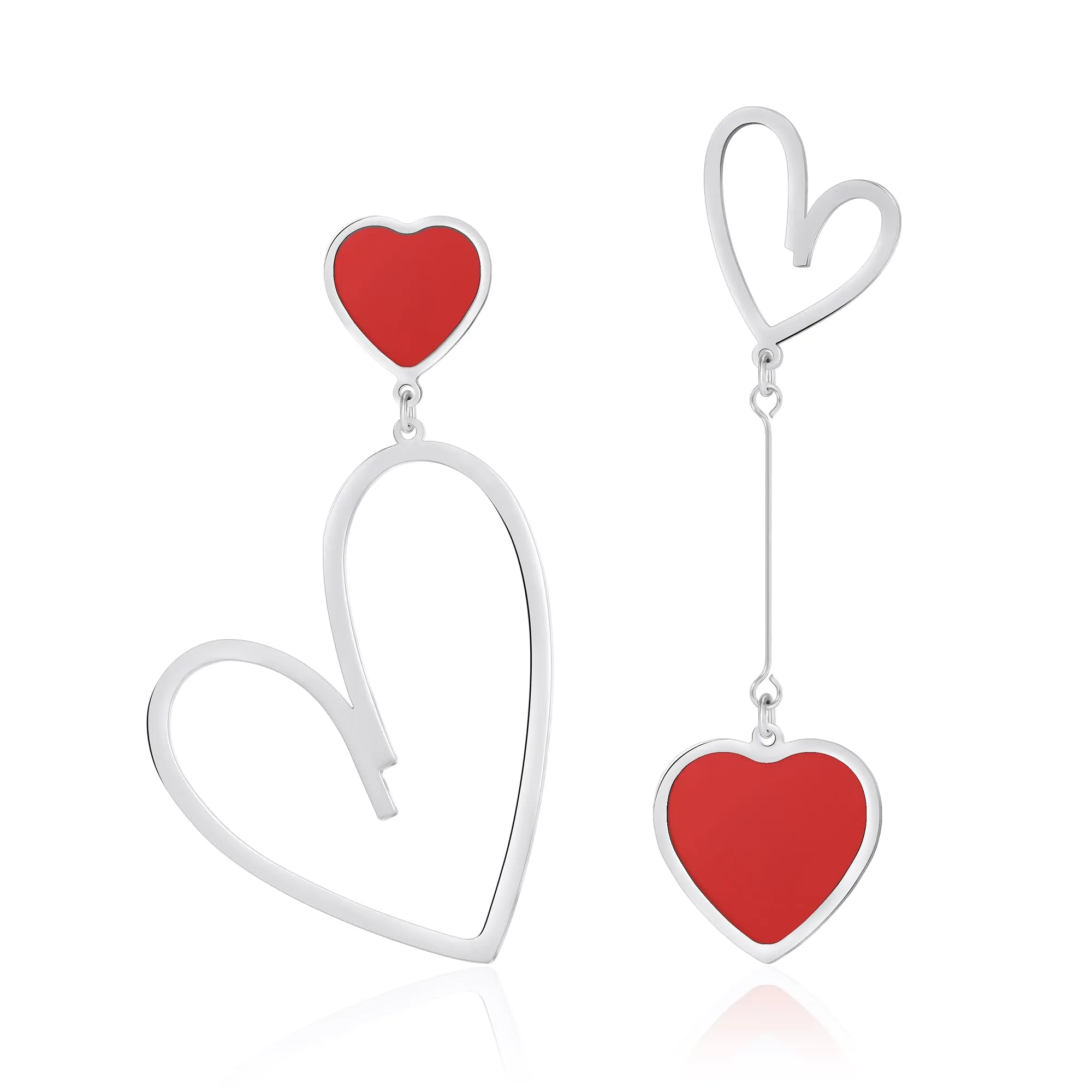 Linawe Orecchini Pendenti a Cuore Rosso in Acciaio Inossidabile e Titanio per Donna - immagine 1