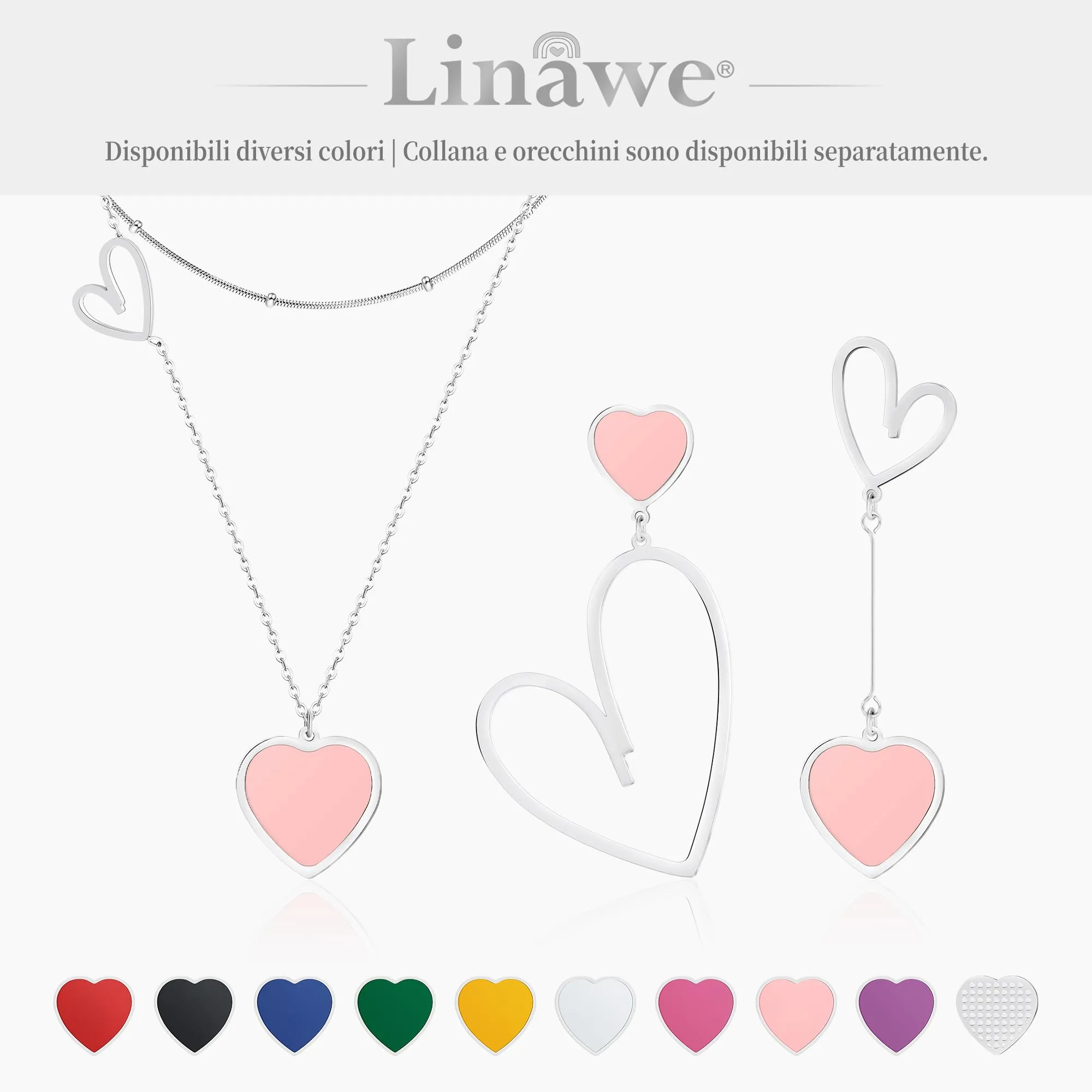 Linawe Orecchini pendenti a cuore in acciaio inossidabile, Rosa e Argento - immagine 6