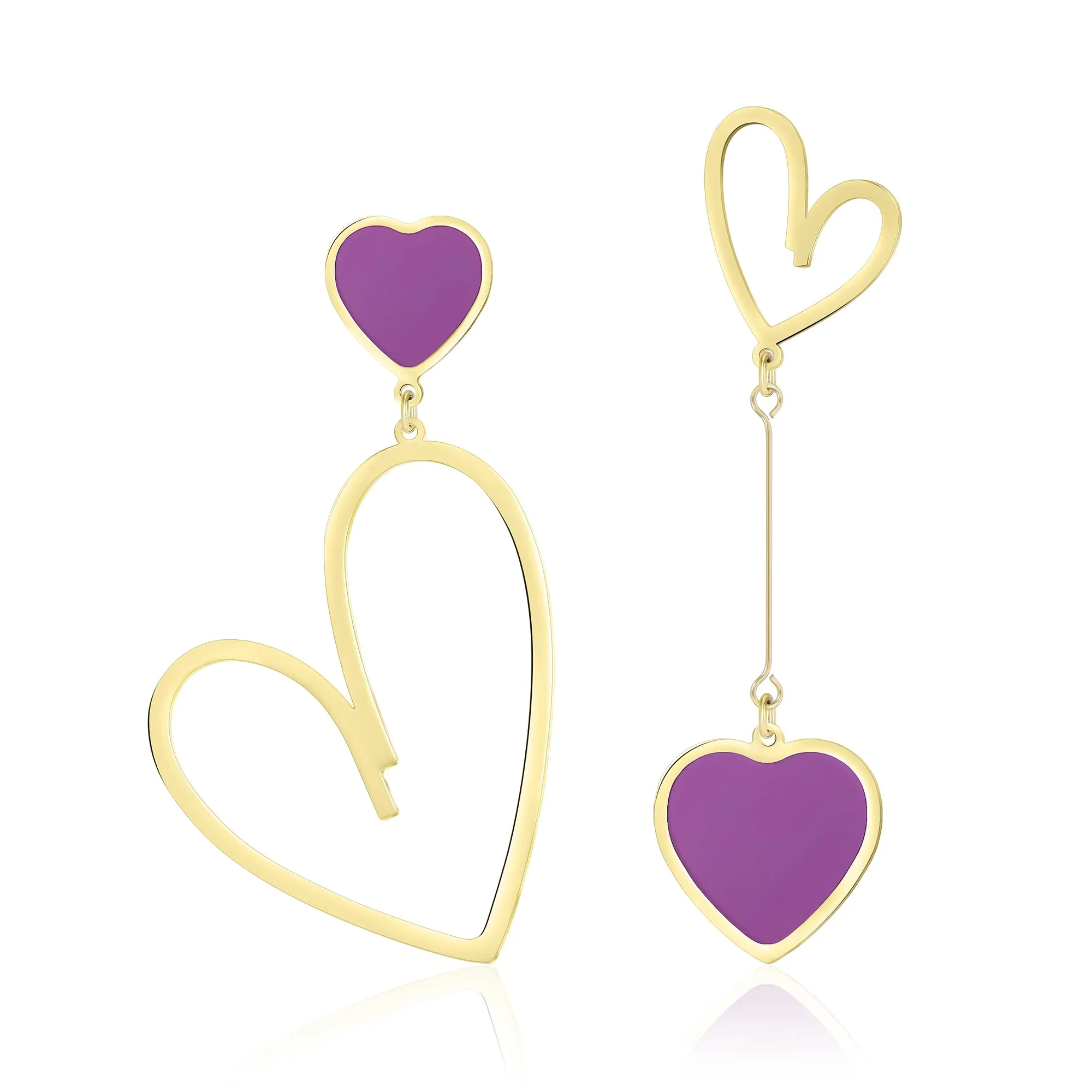 Linawe Orecchini Pendenti a Cuore Viola in Acciaio Inossidabile Placcato Oro 14k - immagine 1