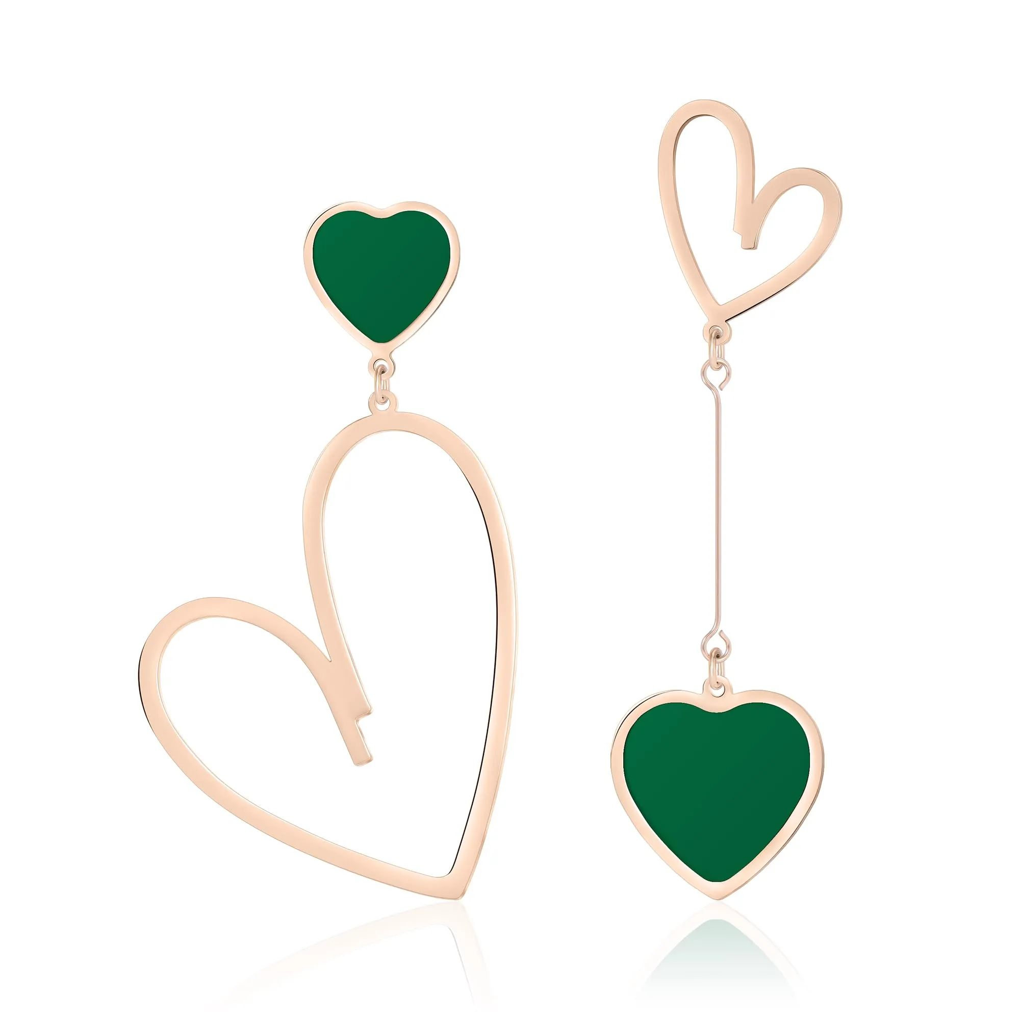 Linawe Orecchini a Cuore Pendenti in Acciaio Inossidabile Oro Rosa e Verde - immagine 1