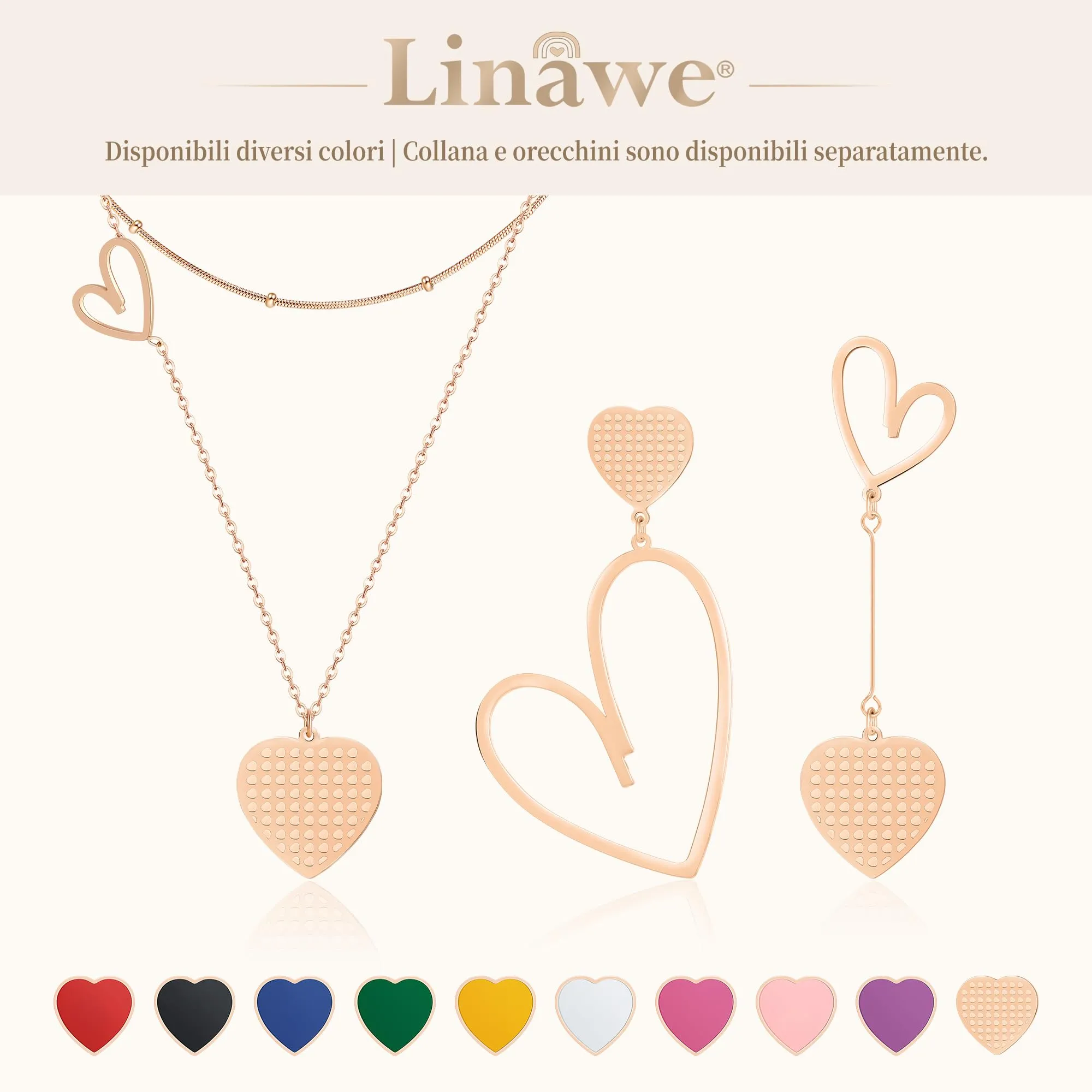 Linawe Orecchini a Cuore in Oro Rosa in Acciaio Inossidabile per Donna - immagine 6