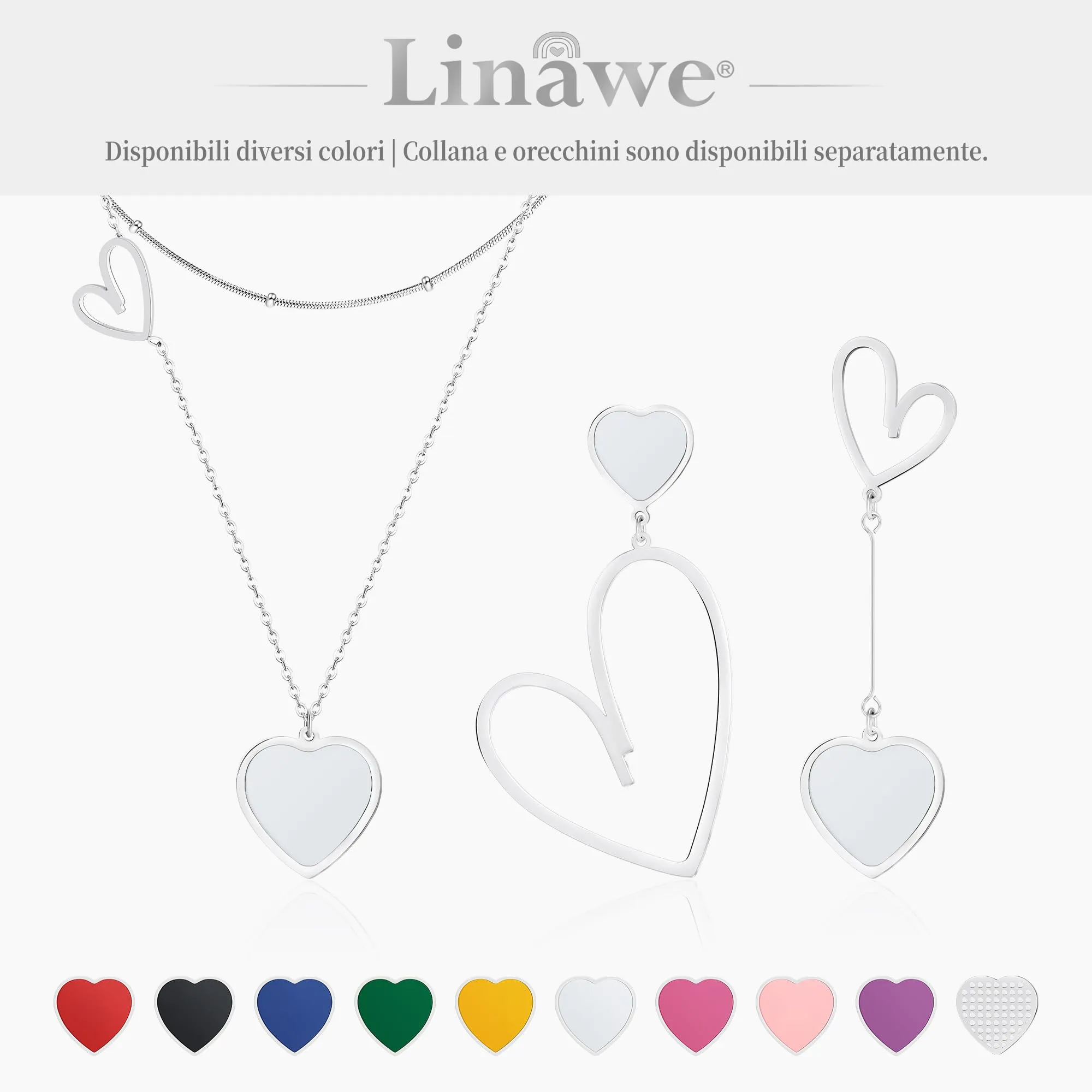 Linawe Orecchini a Cuore Bianchi in Argento e Acciaio Inossidabile per Donna - immagine 6