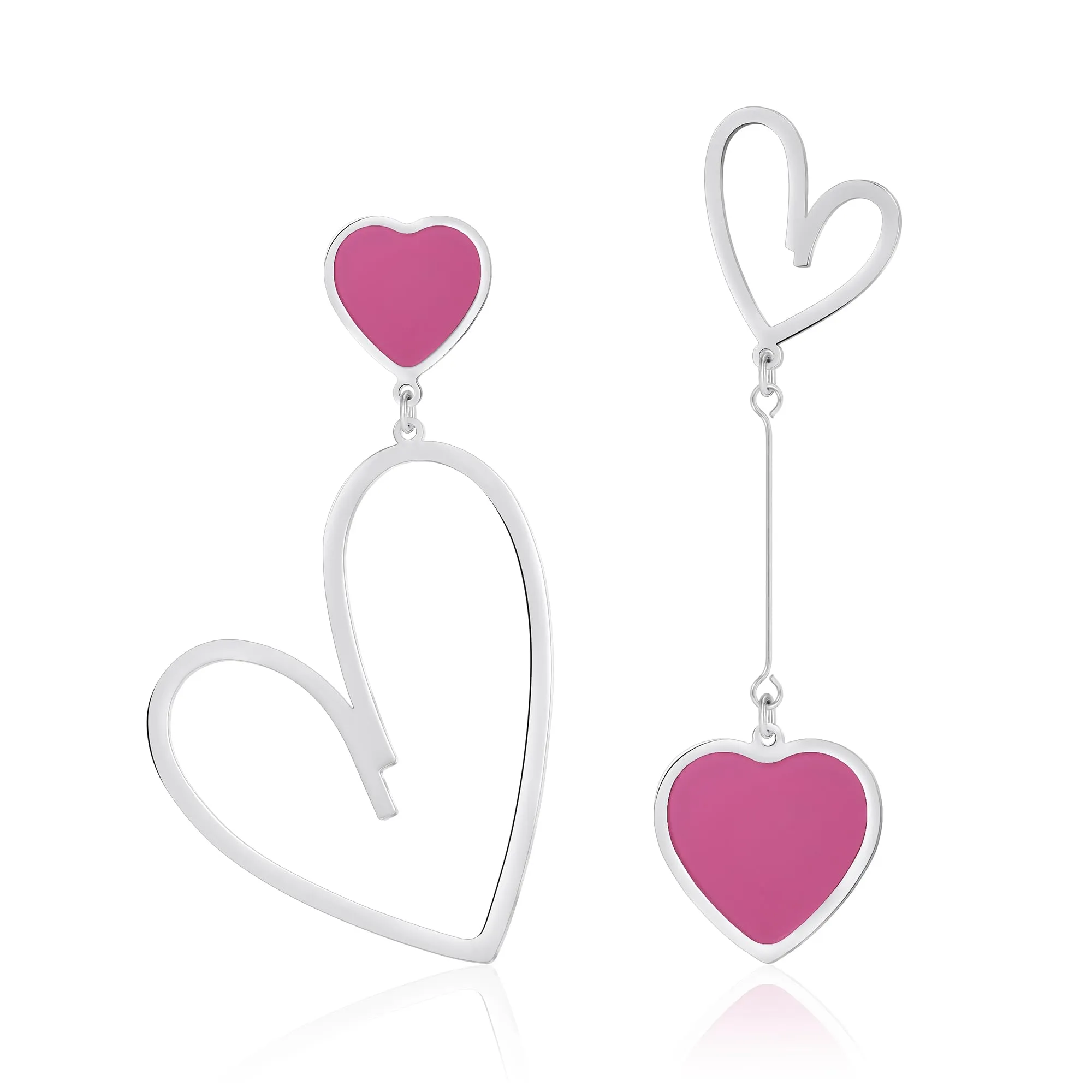 Linawe Orecchini Pendenti a Forma di Cuore Rosa per Donna in Argento - immagine 1