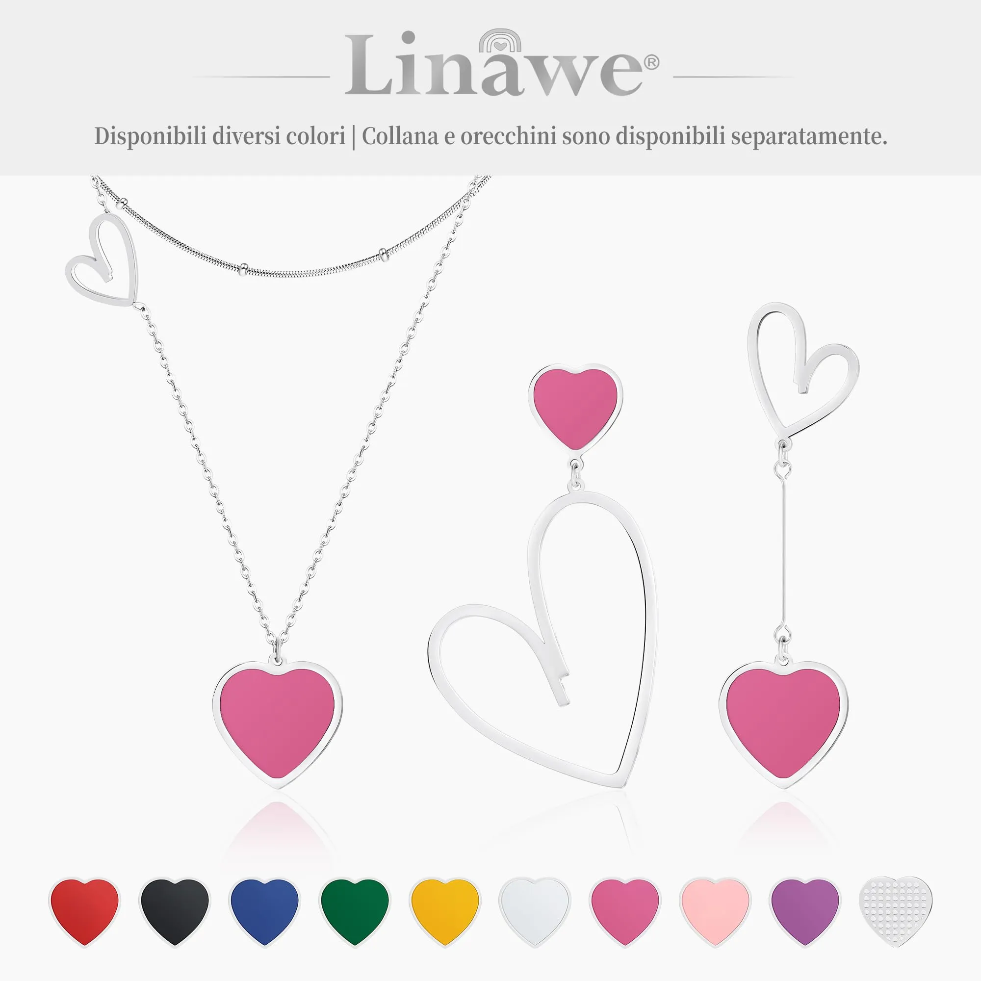 Linawe Orecchini Pendenti a Forma di Cuore Rosa per Donna in Argento - immagine 6