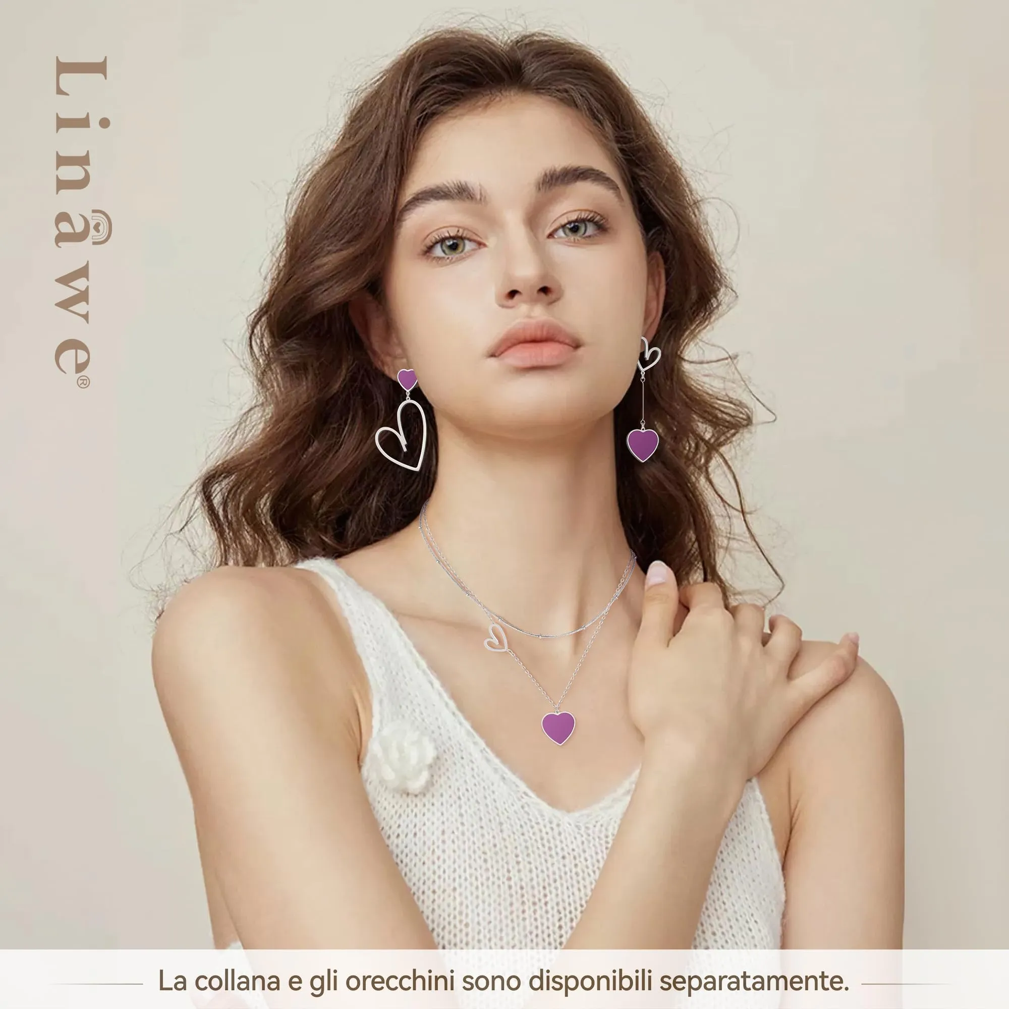 Linawe Orecchini a Cuore Pendenti in Acciaio Inossidabile, Viola - immagine 4